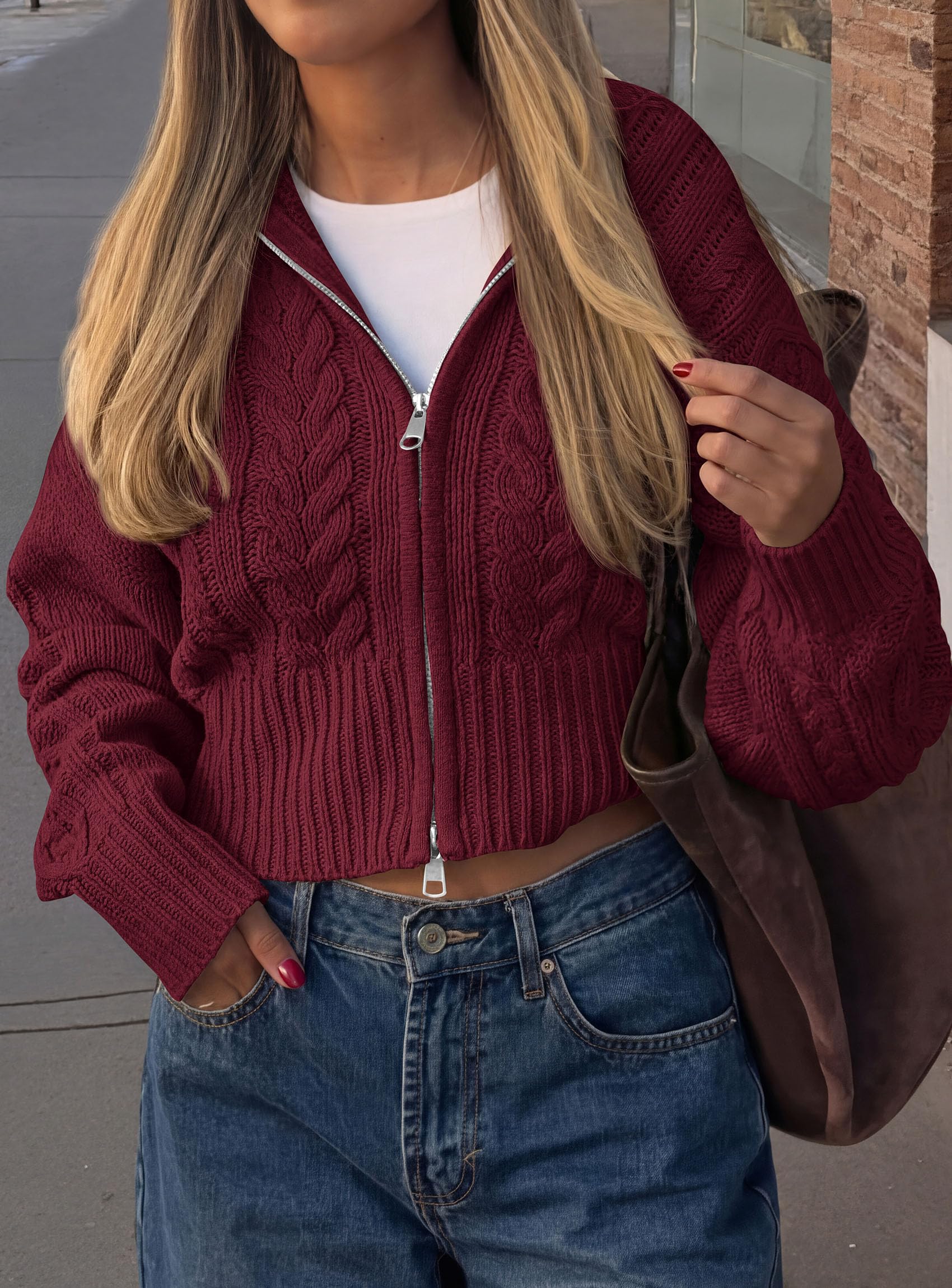Women's Zip Up Cardigan Sweaters Cropped Jackets Fall Outfits