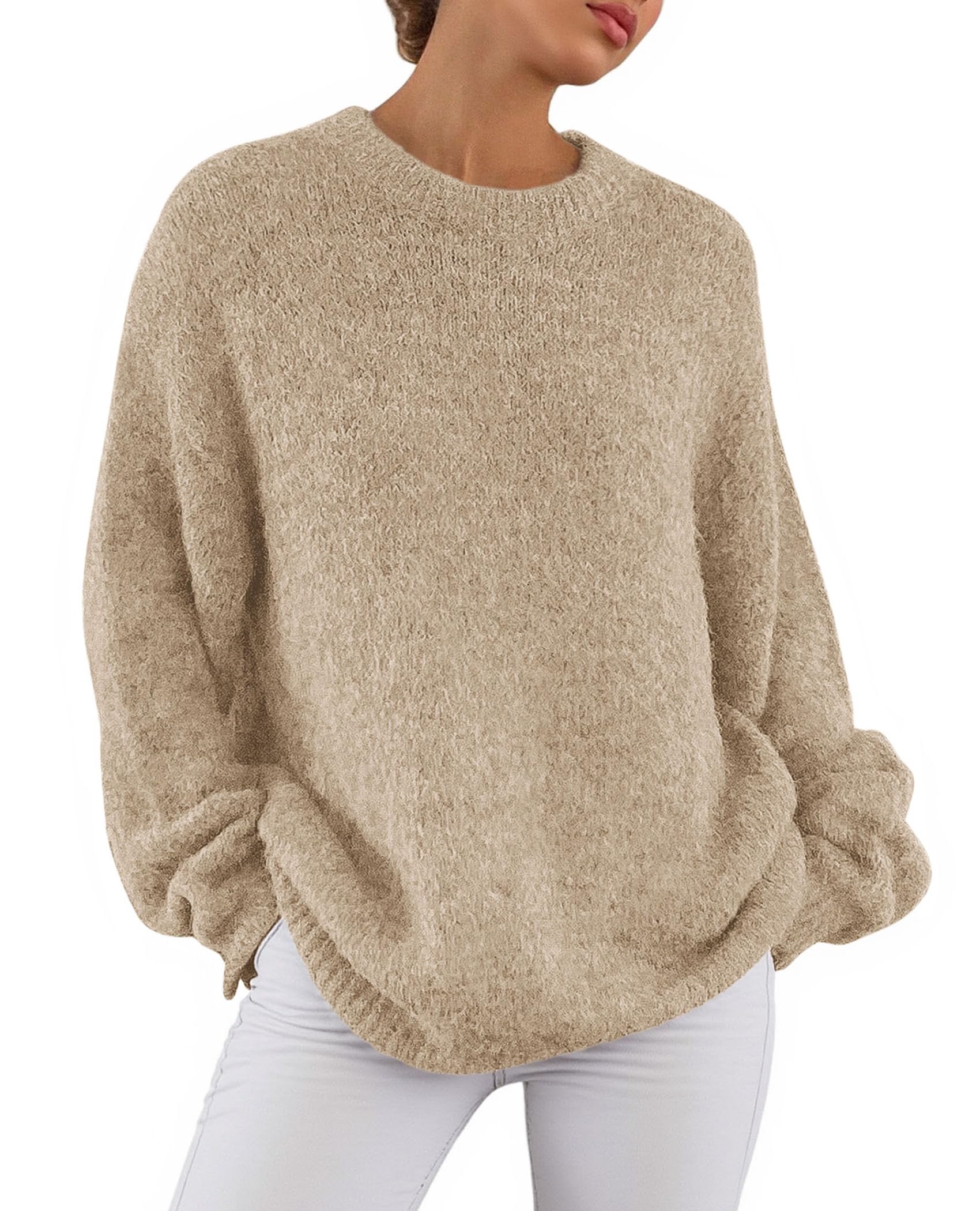 Womens Long Sleeve Oversized Pullover Sweater,Apricot,S