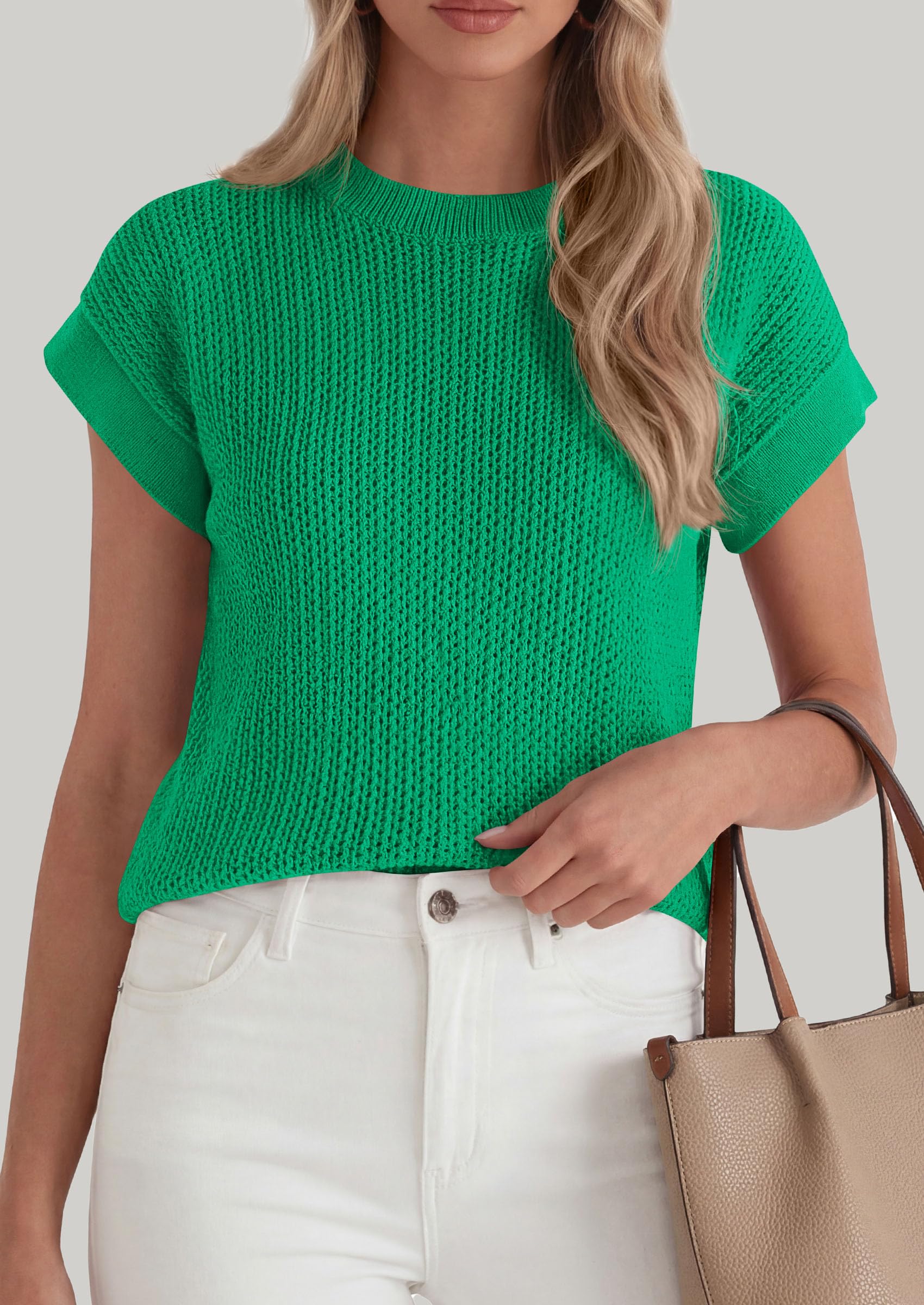 Women's Summer Sweater Vest Crochet Tops (Light Green,S)