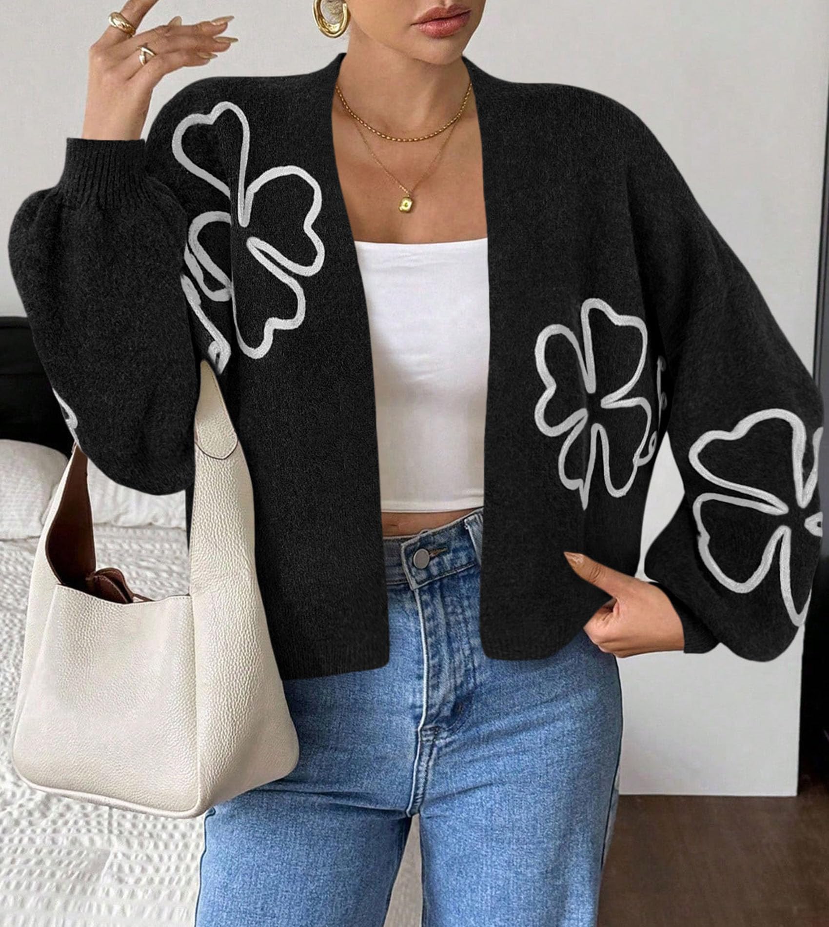 Women's Floral Oversized Cardigan Sweaters Trendy Fall Outfits