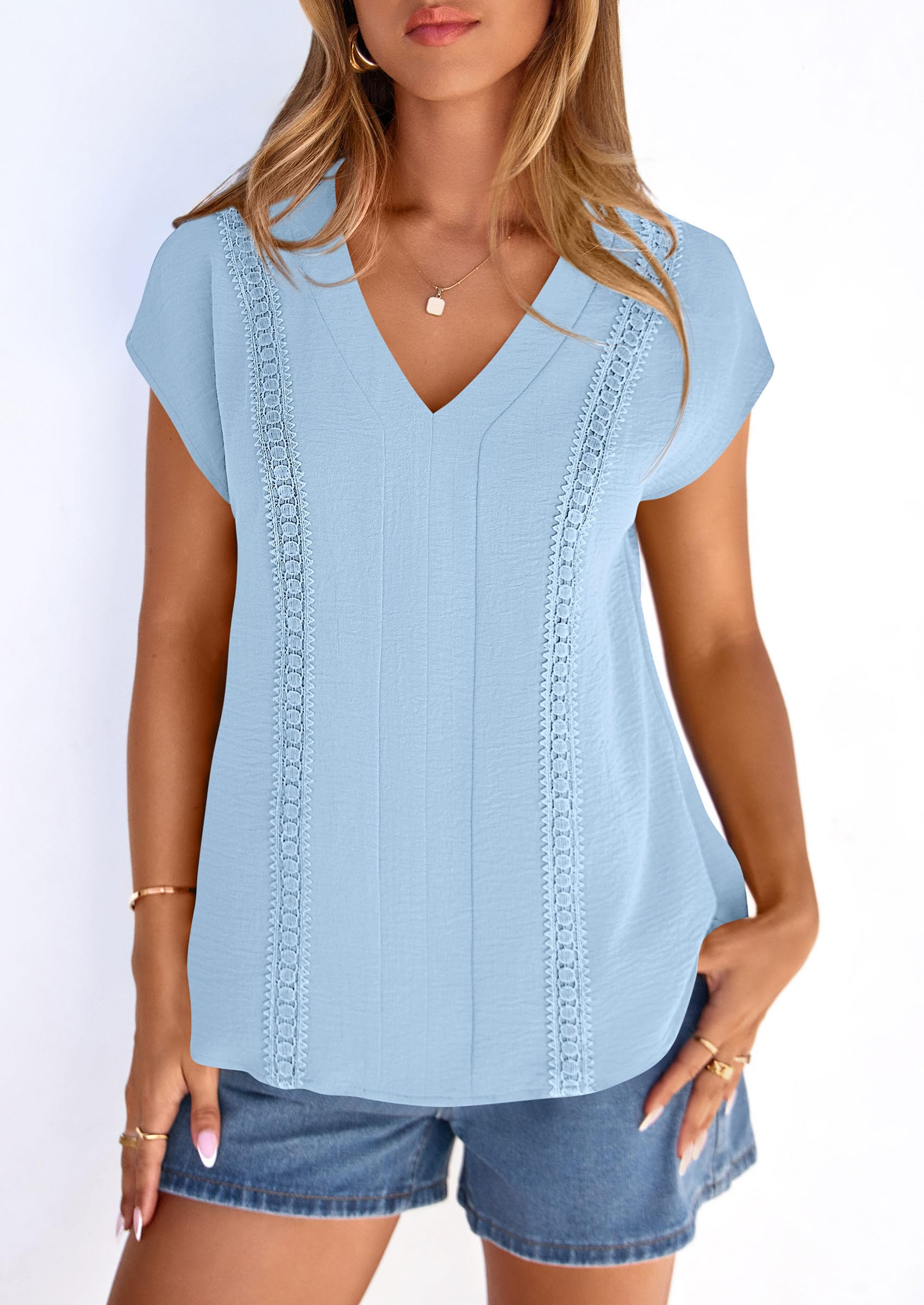 Women's Summer Tops Dressy Casual Blouses,Light Blue,M