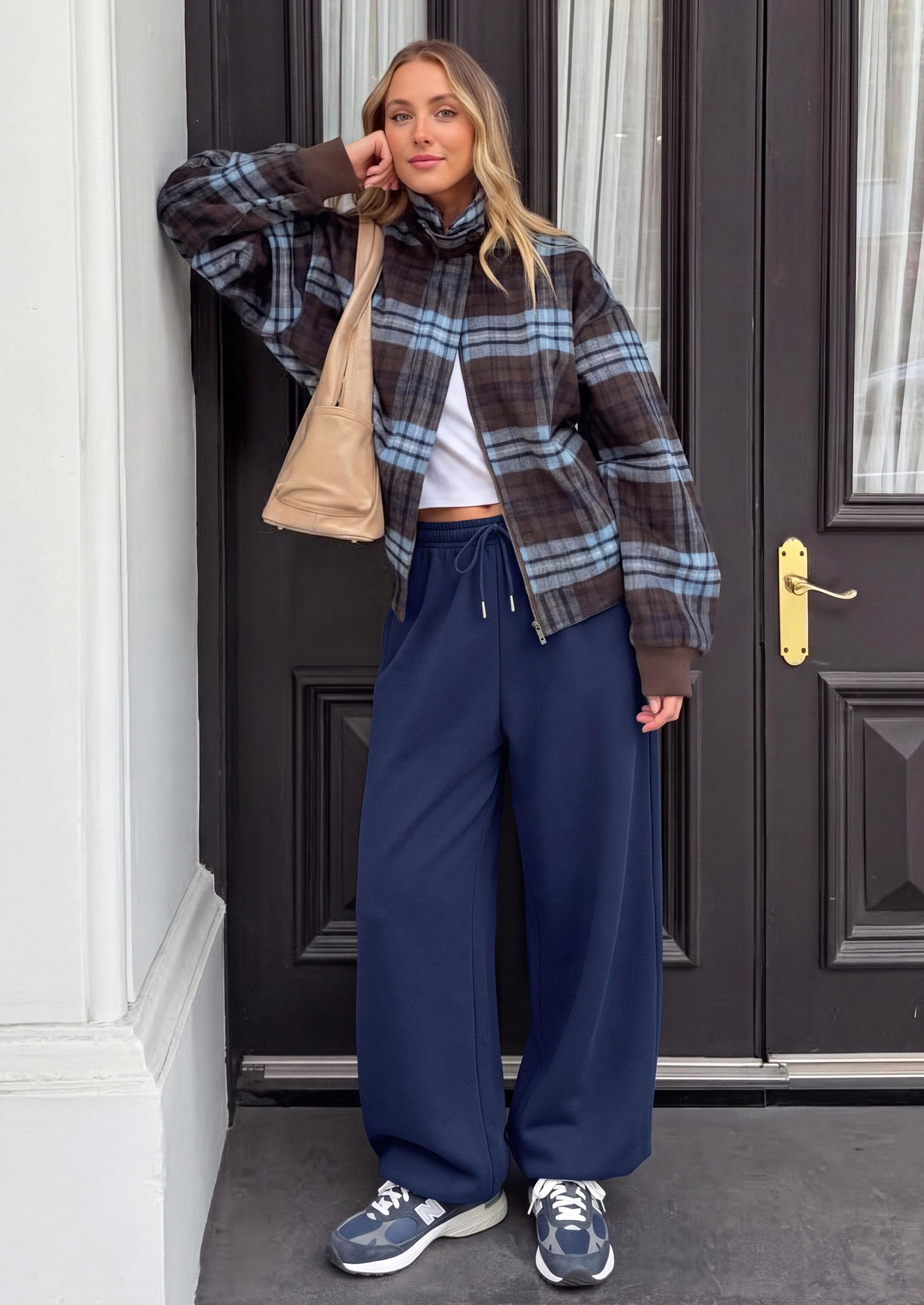 Womens Wide Leg Sweatpants Fleece Fall Sweat Pants,Navy Blue