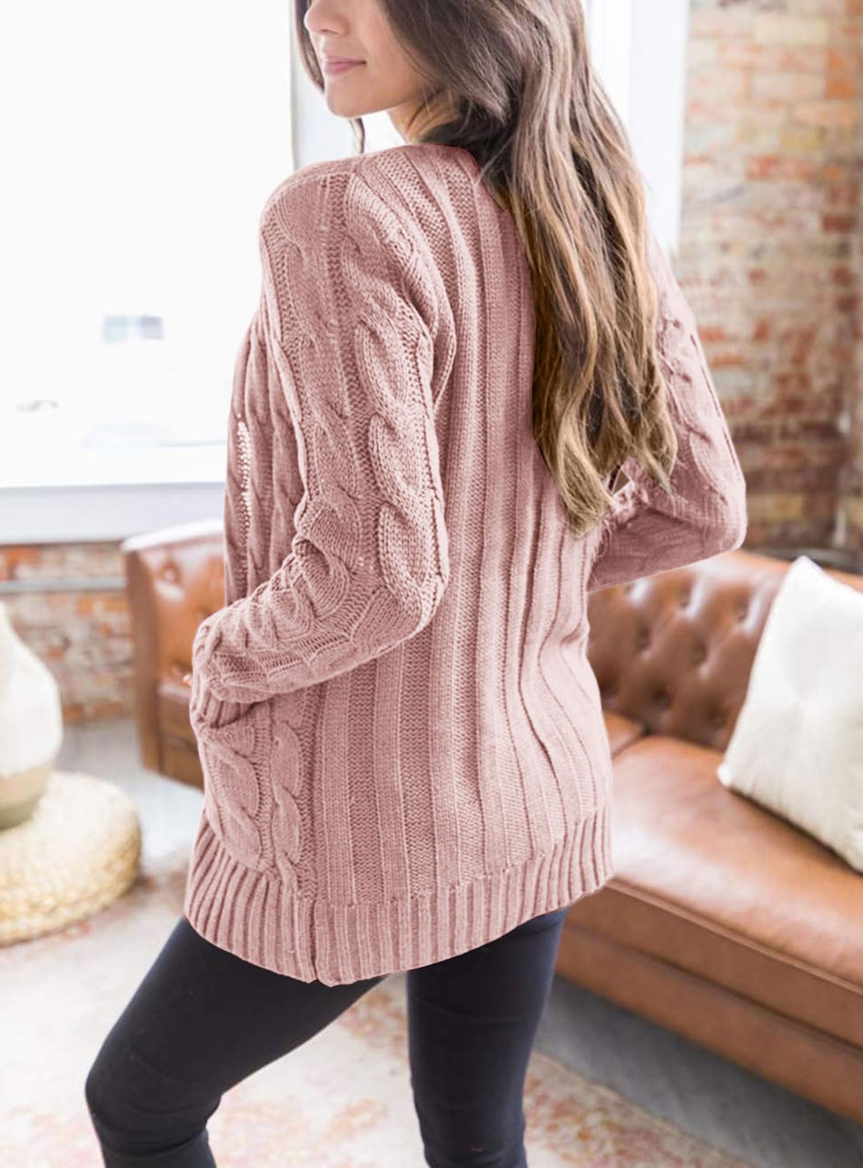 Women Chunky Cable Knit Cardigan Sweaters Fall Fashion Clothes