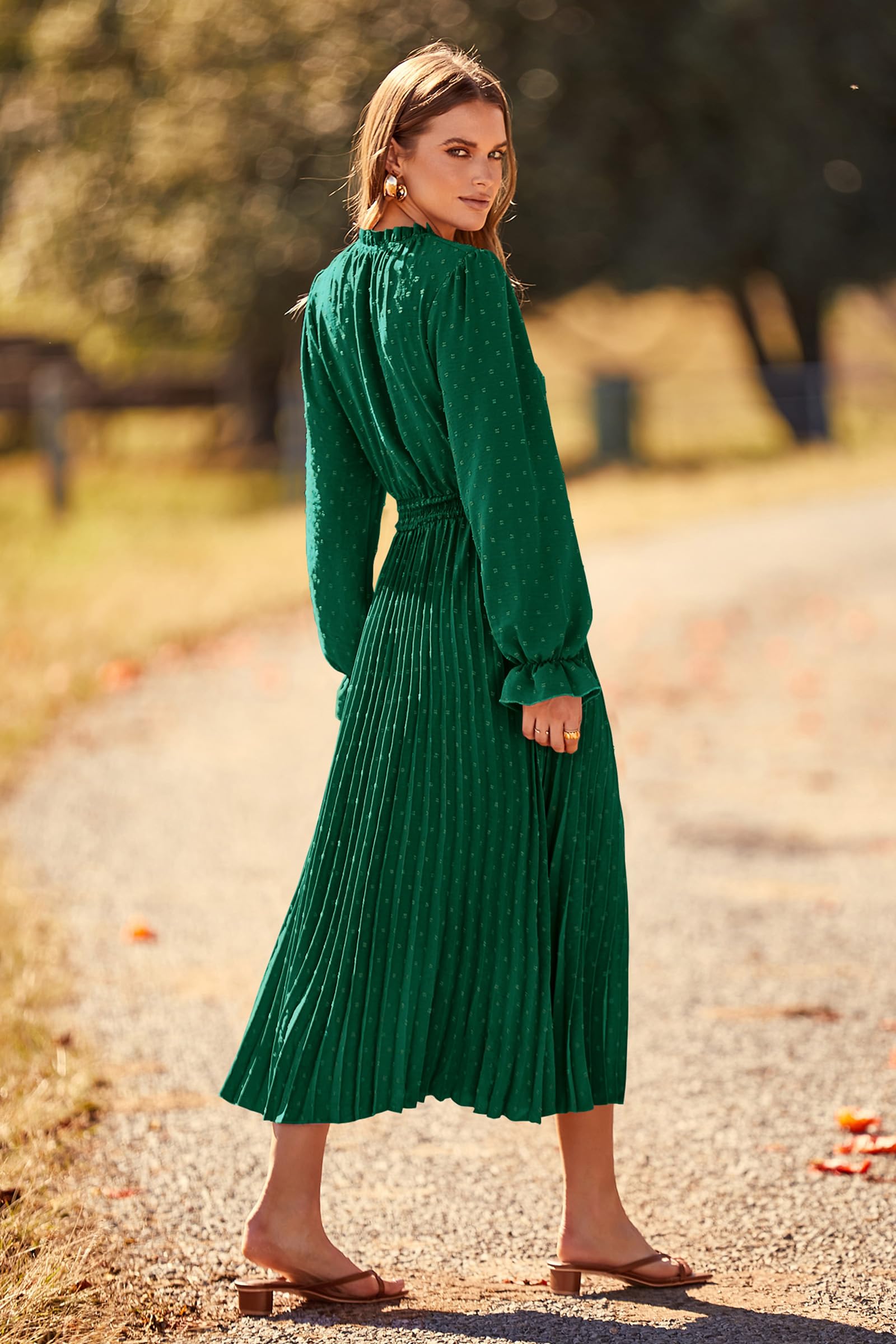 Women's Fall Midi Wedding Guest Dress(Dark Green,Small)