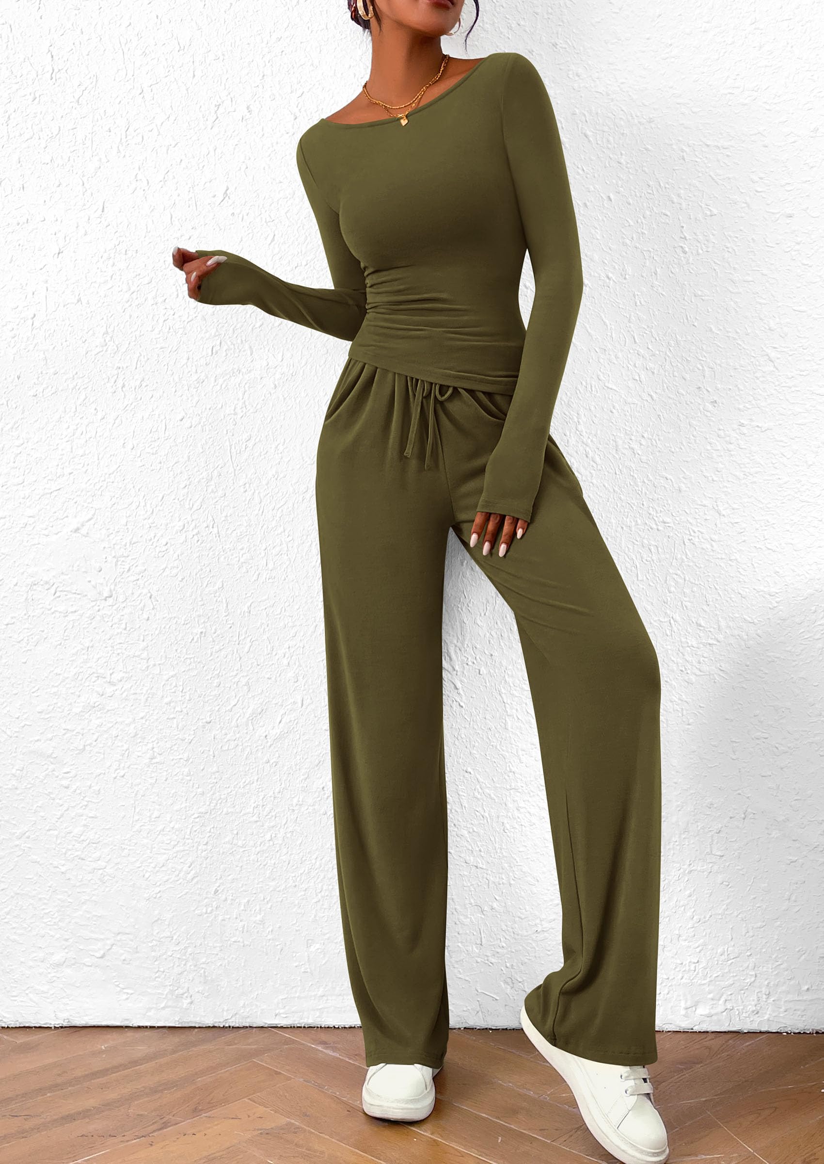 Women's 2 Piece Lounge Sets Airport Outfits(Army Green,XS)