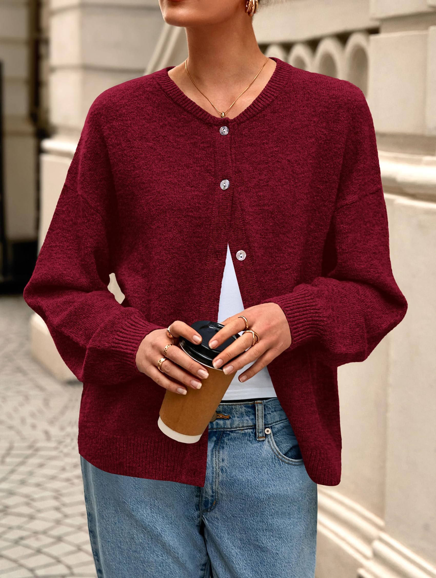 Womens Long Sleeve Cardigan Sweaters Button Down Knit Tops