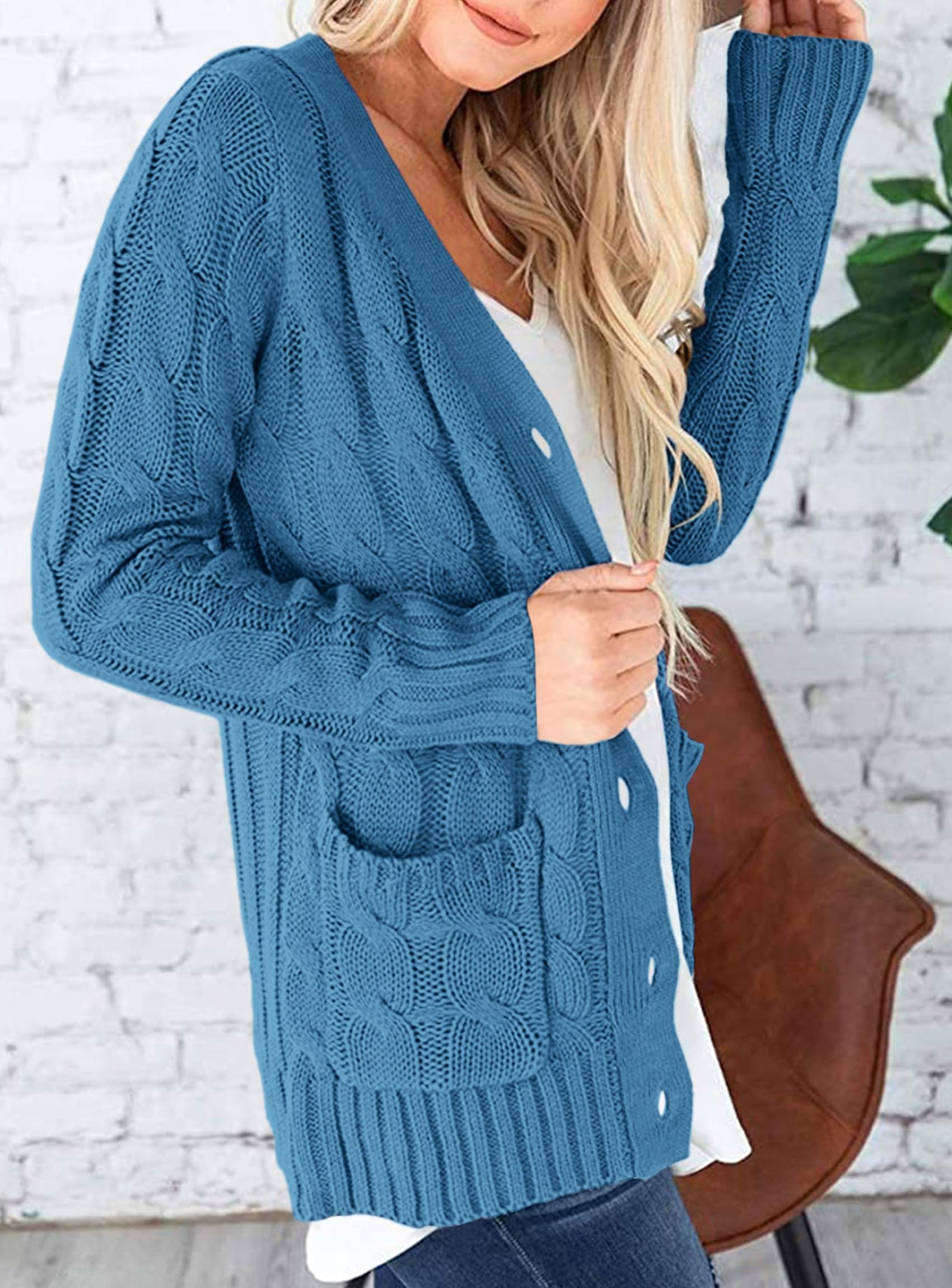 Women Chunky Cable Knit Cardigan Sweaters Fall Fashion Clothes