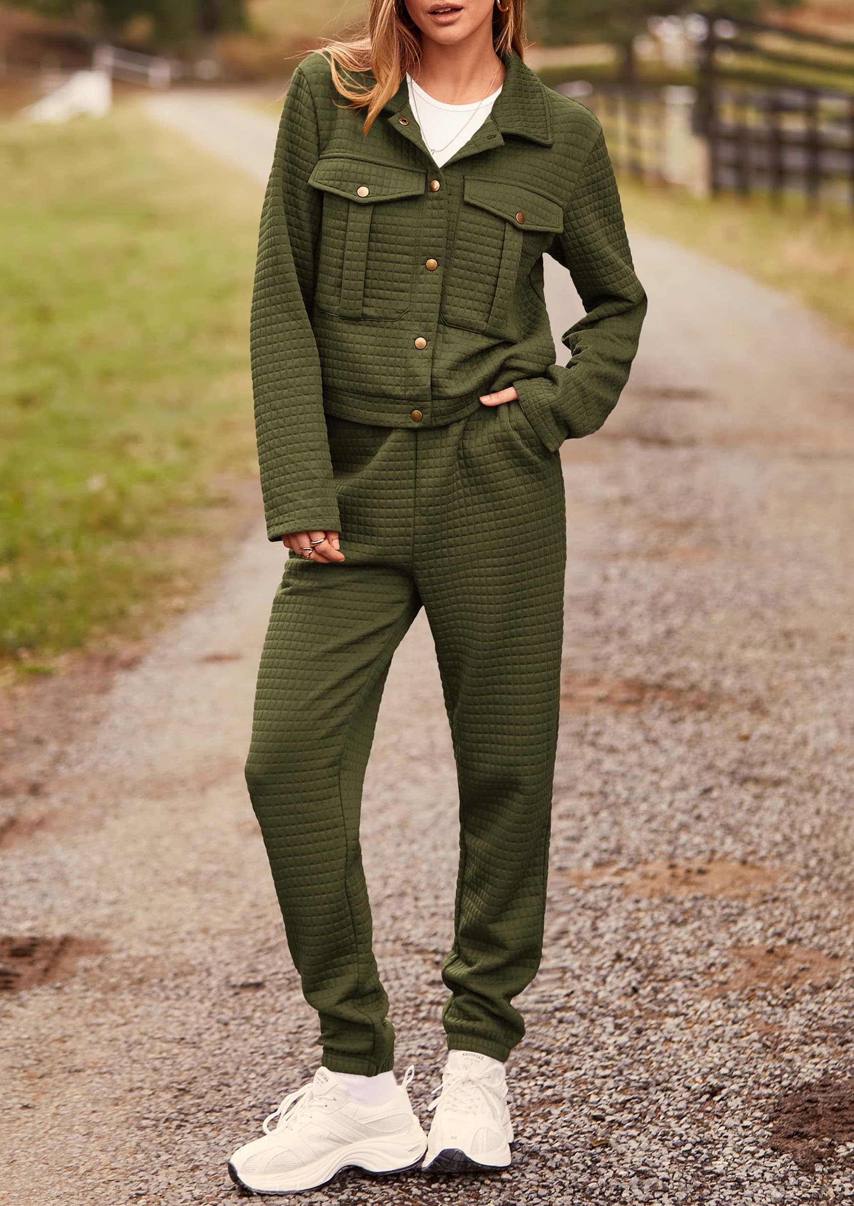 Women's 2 Piece Matching Lounge Sets Tracksuit,Army Green,M