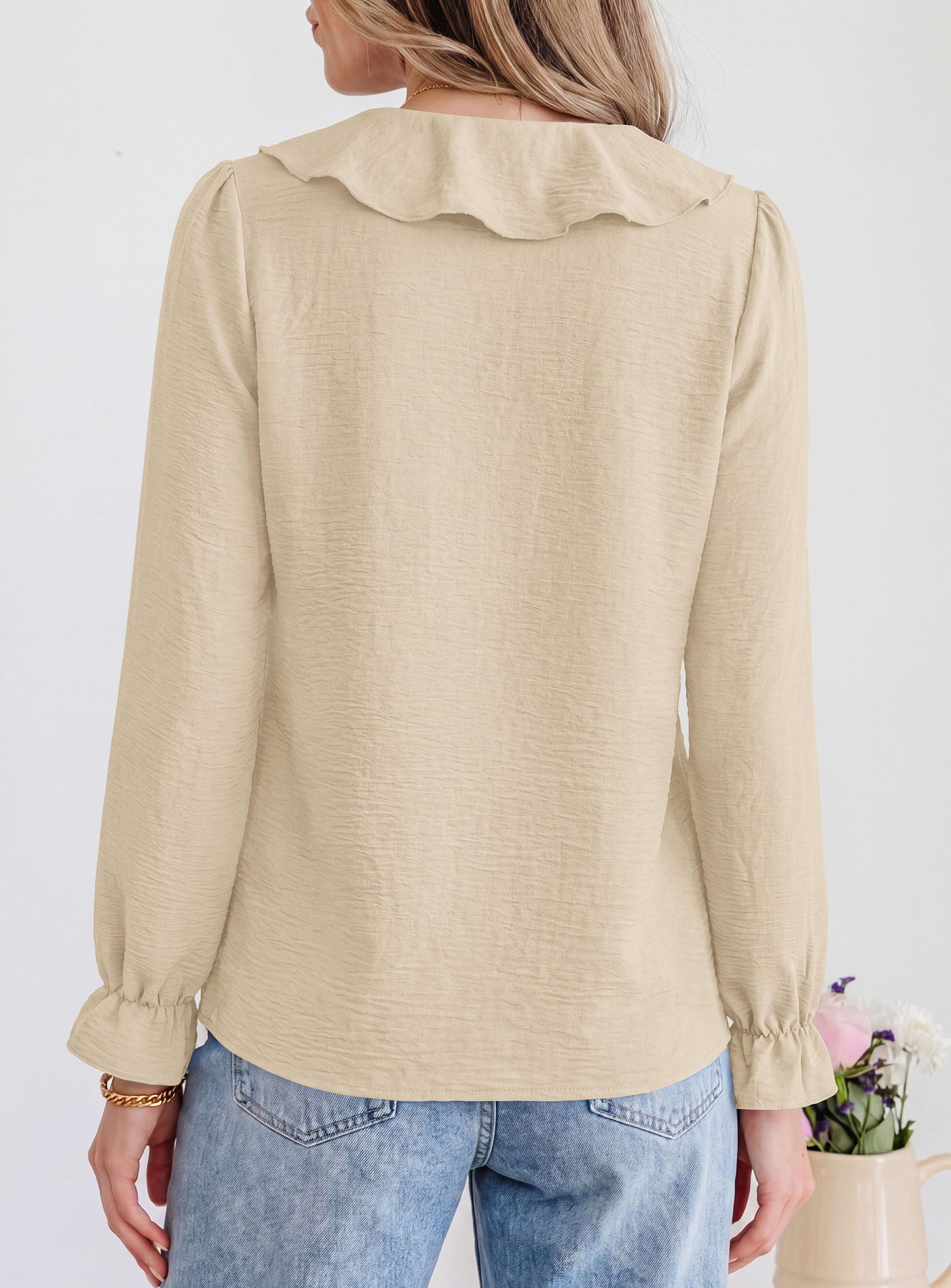 Women Early Fall Fashion Dressy Casual Blouses Beige,S