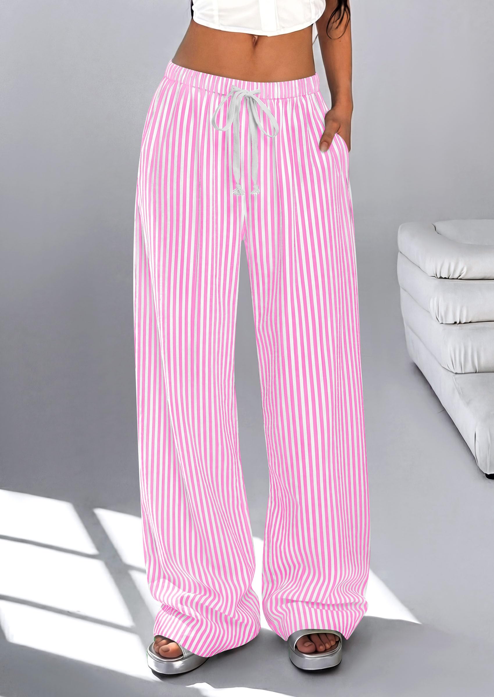 Women's Striped Wide Leg Pants 2026 Casual Palazzo with Pocket