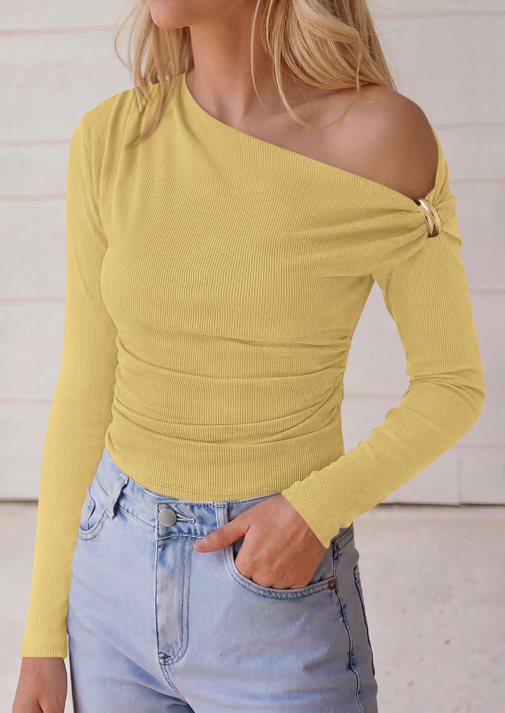 Womens Off The Shoulder Asymmetrical Tops Long Sleeve Shirts