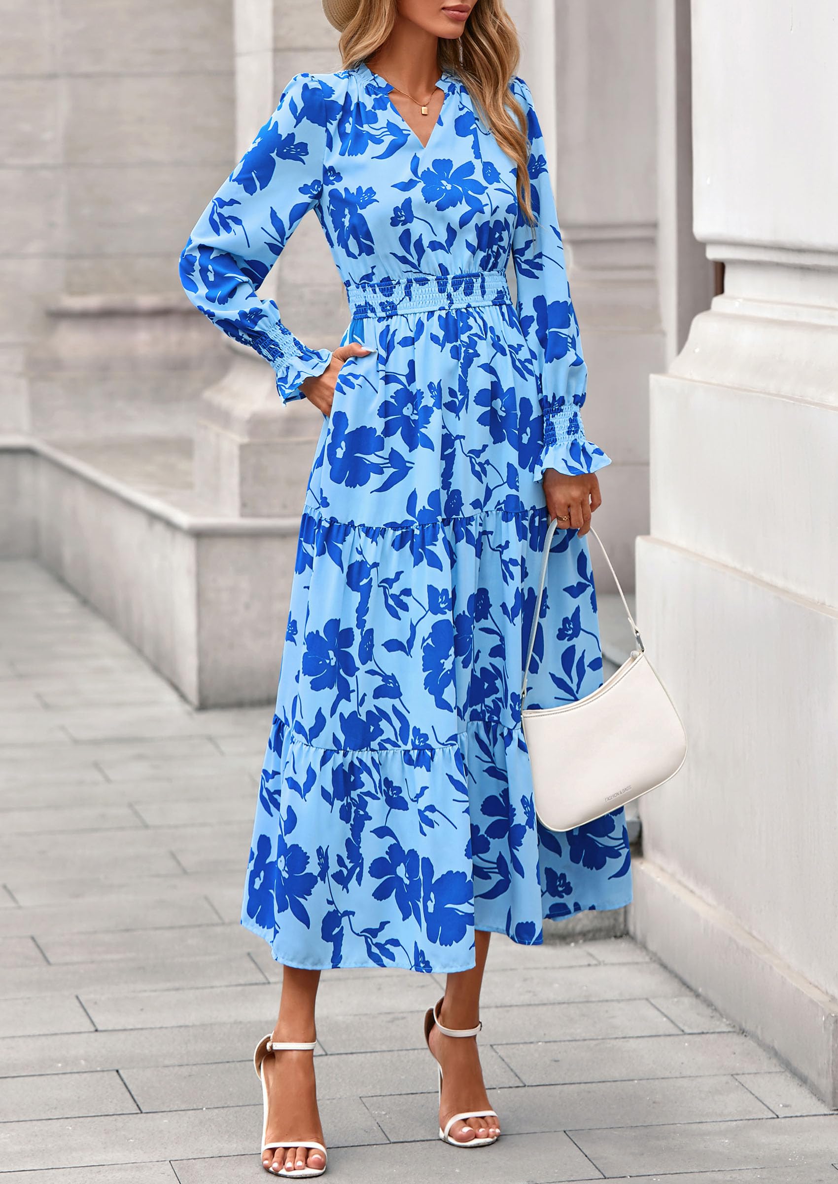 Women's Floral Maxi Dress Fall A Line Wedding Guest Dresses