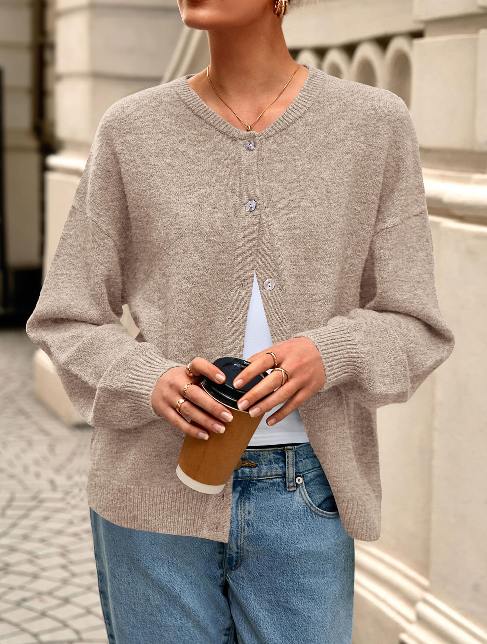 Womens Long Sleeve Cardigan Sweaters Button Down Knit Tops