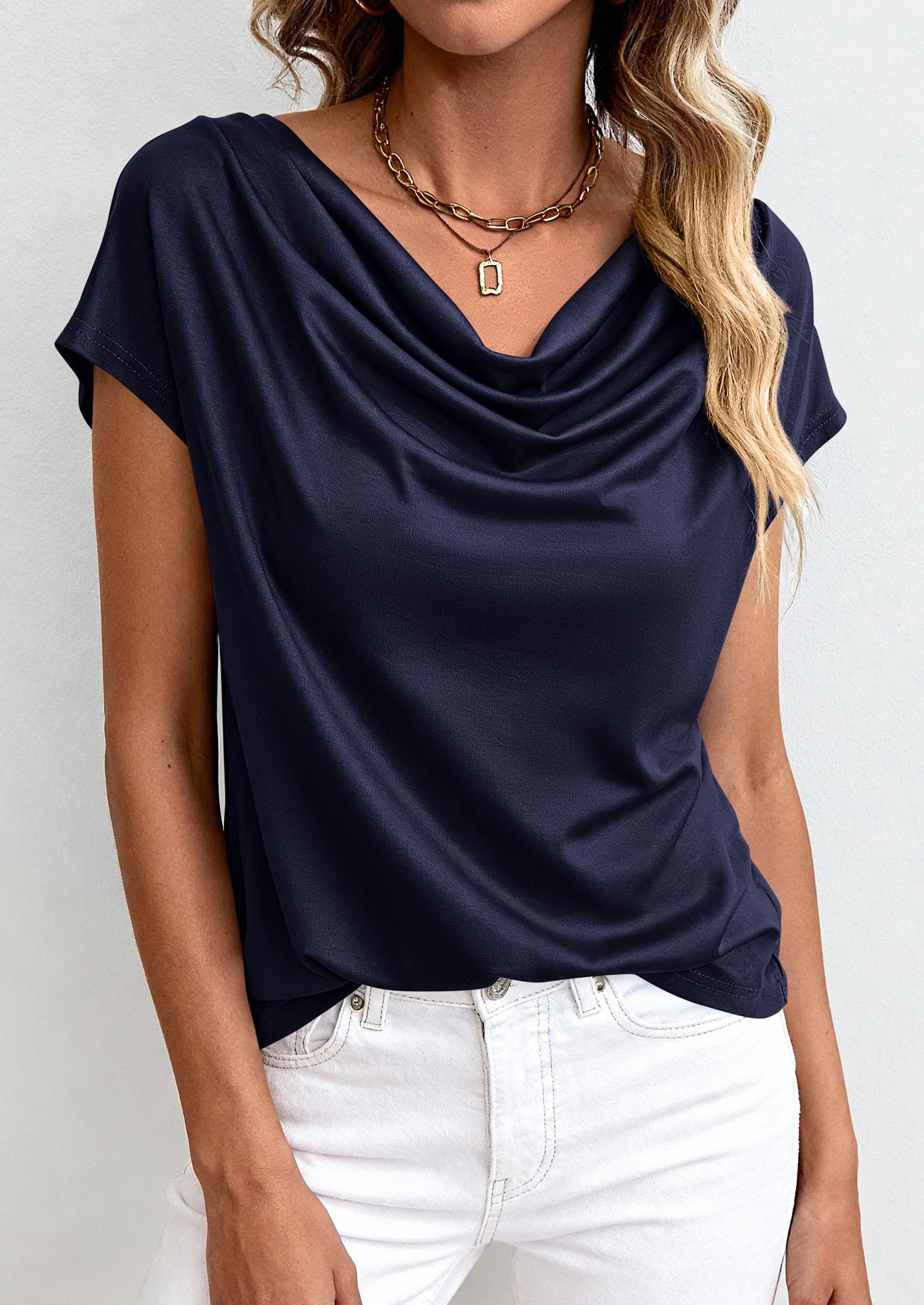 Womens Tops Dressy Business Casual Work Blouses, Navy Blue,XS