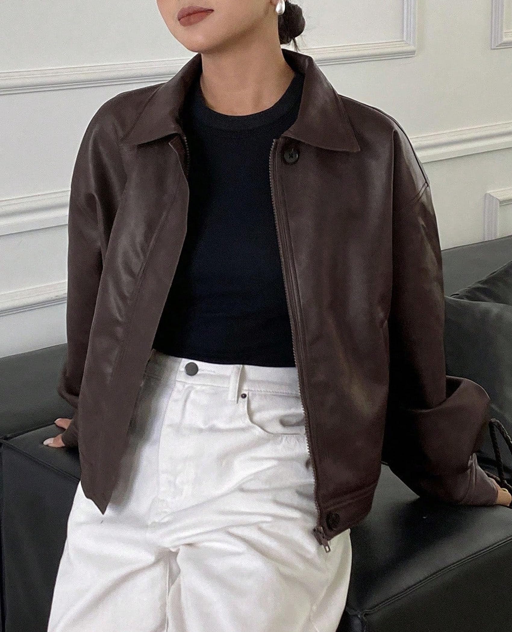 Women's Faux Leather Oversized Motorcycle Jackets Fall Outfits