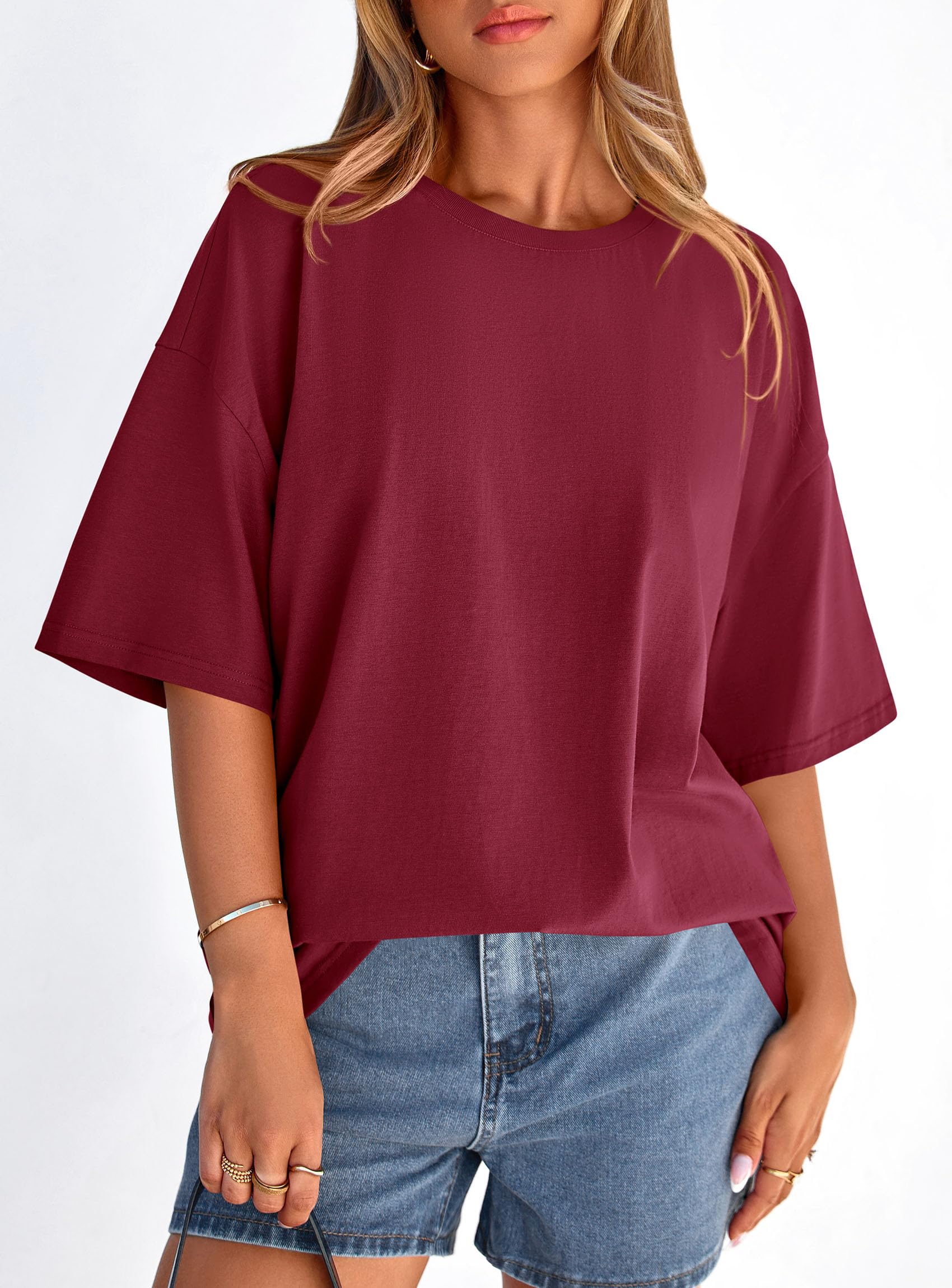 Women's Oversized Tshirts Going Out Tops (Burgundy,S)
