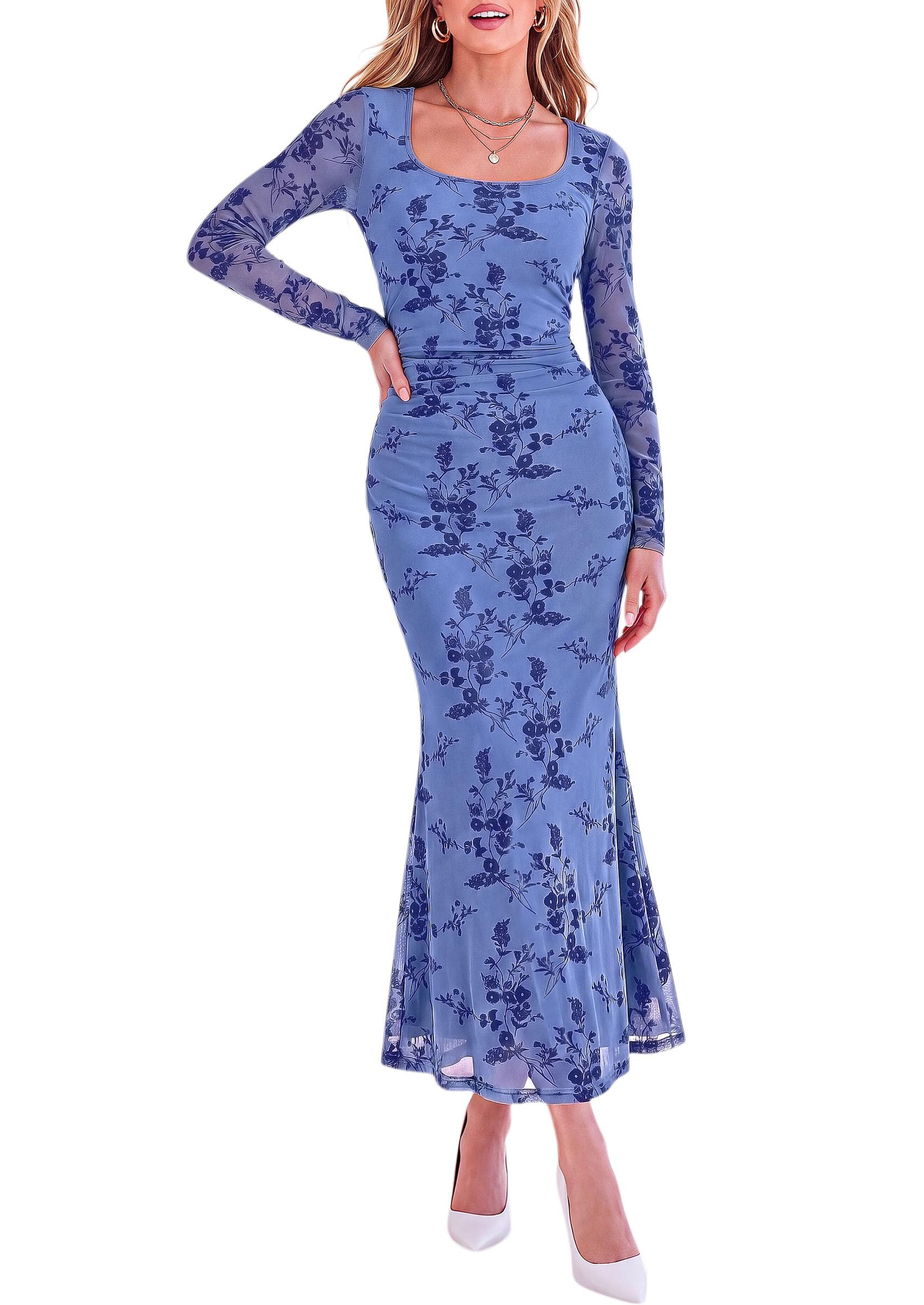 Women's Formal Floral Maxi Dress Fall Wedding Guest Dresses