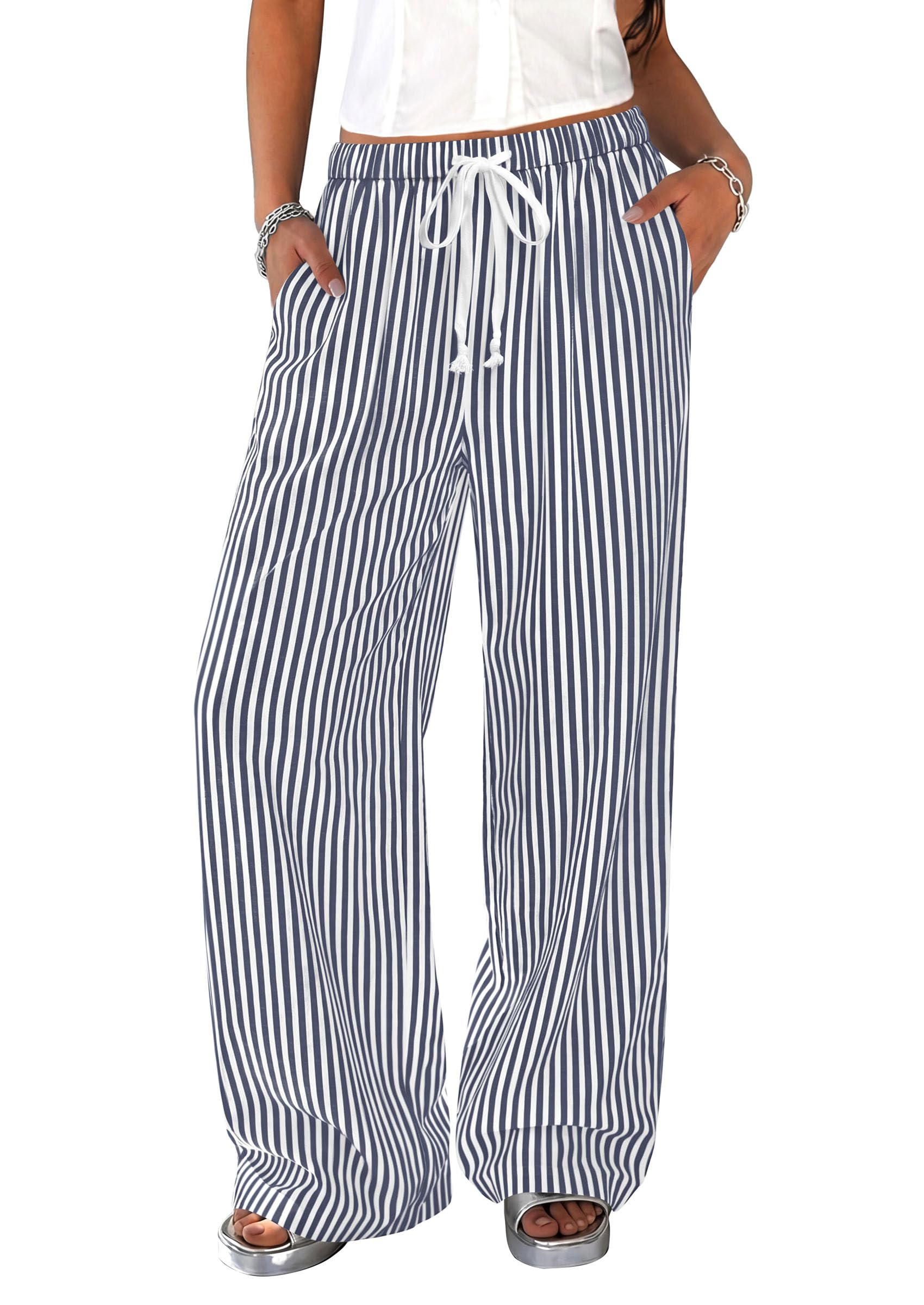 Women's Striped Wide Leg Pants 2026 Casual Palazzo with Pocket