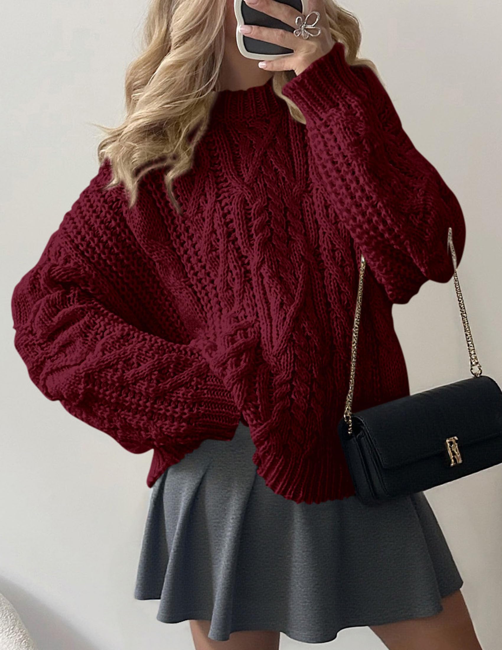 Womens Oversized Fall Sweaters Chunky Cable Knit Pullover Tops