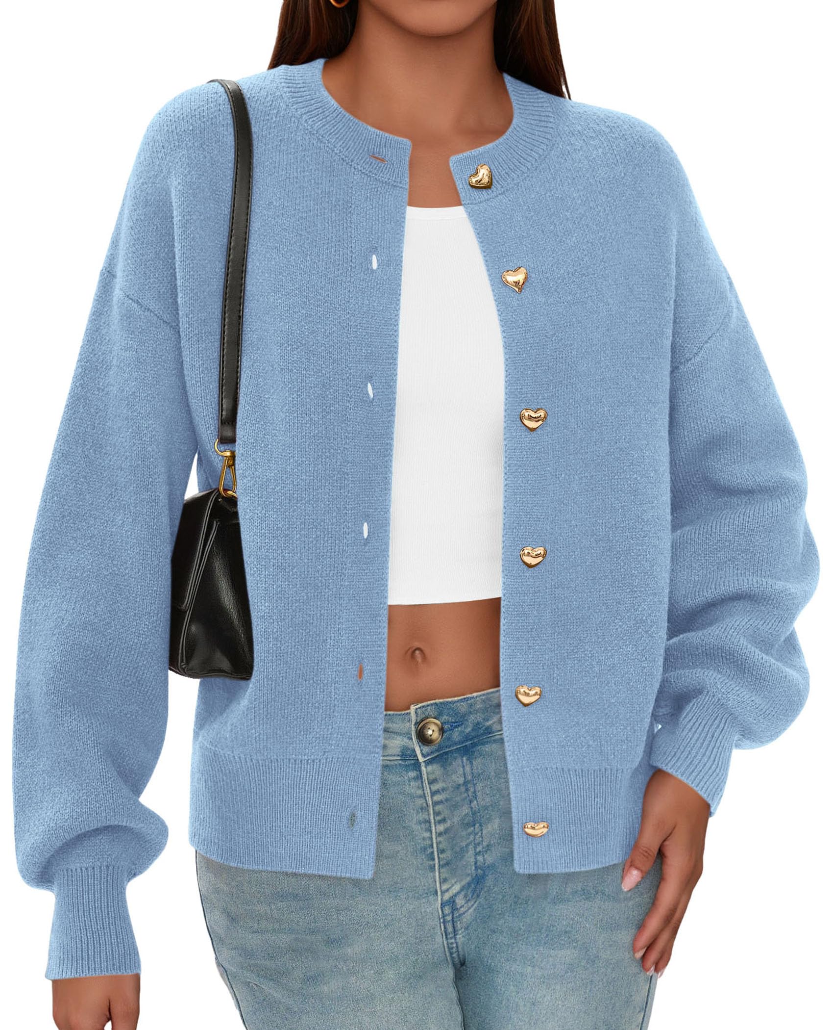 Women's Long Sleeve Button Up Cardigan,Light Blue,S