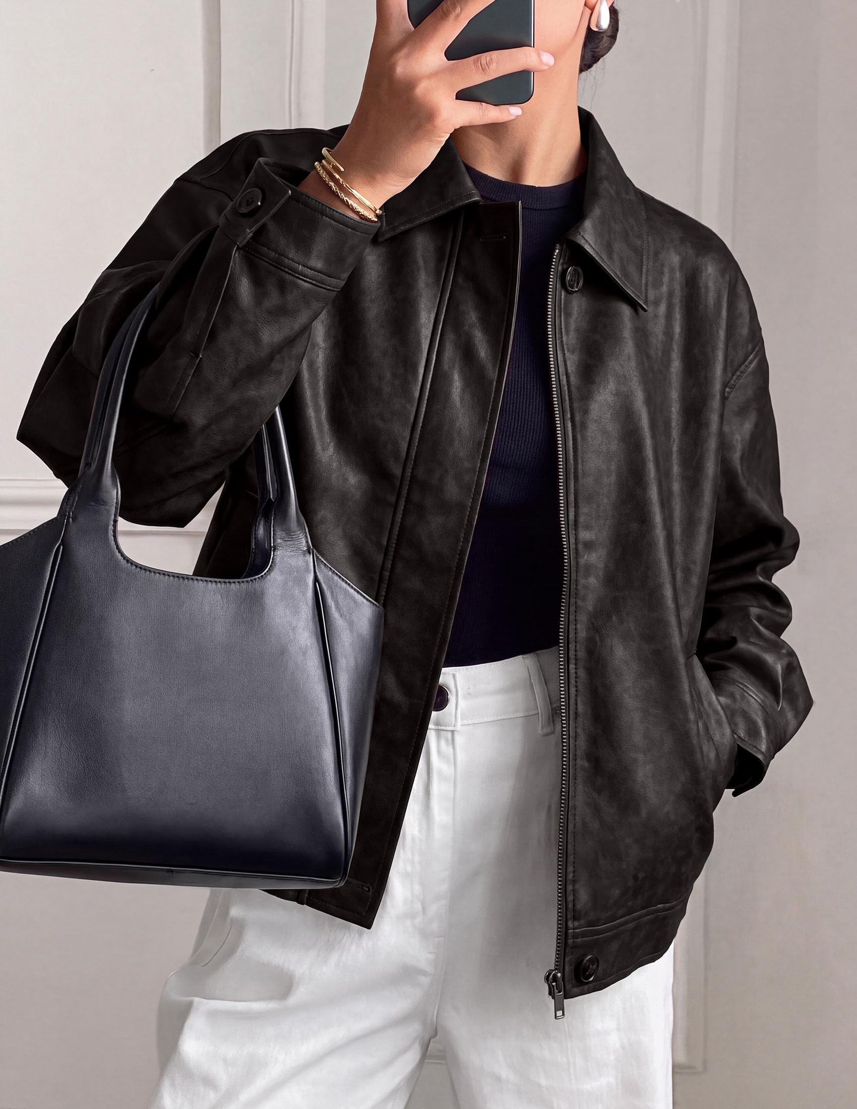 Women's Faux Leather Oversized Motorcycle Jackets Fall Outfits