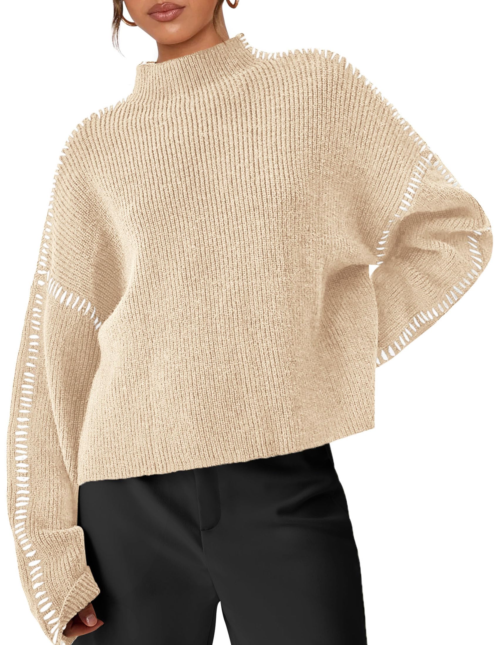 Womens Chunky Knit Oversized Pullover Sweaters,Apricot,S