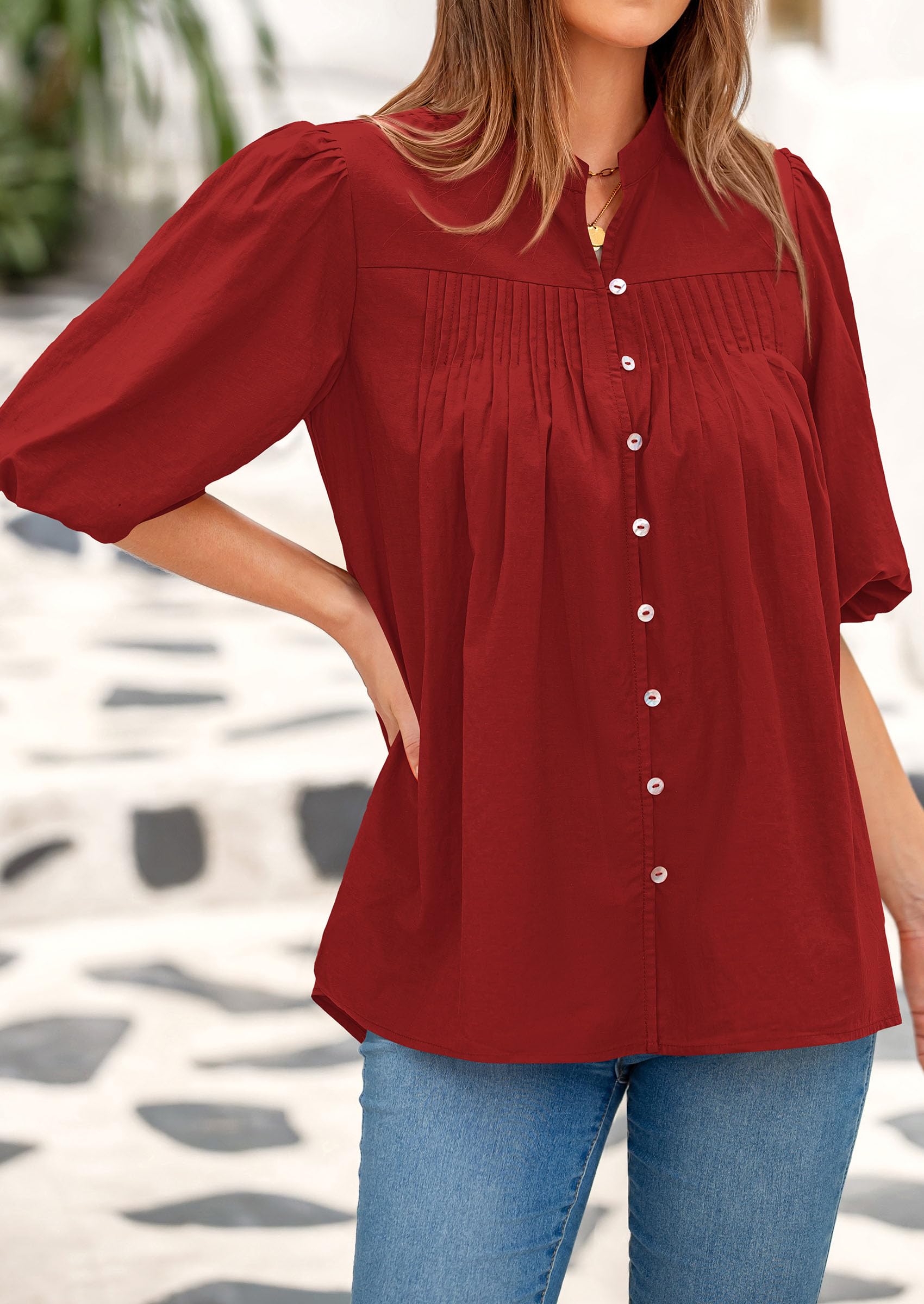 Short Sleeve Henley Shirts for Women,Red,S