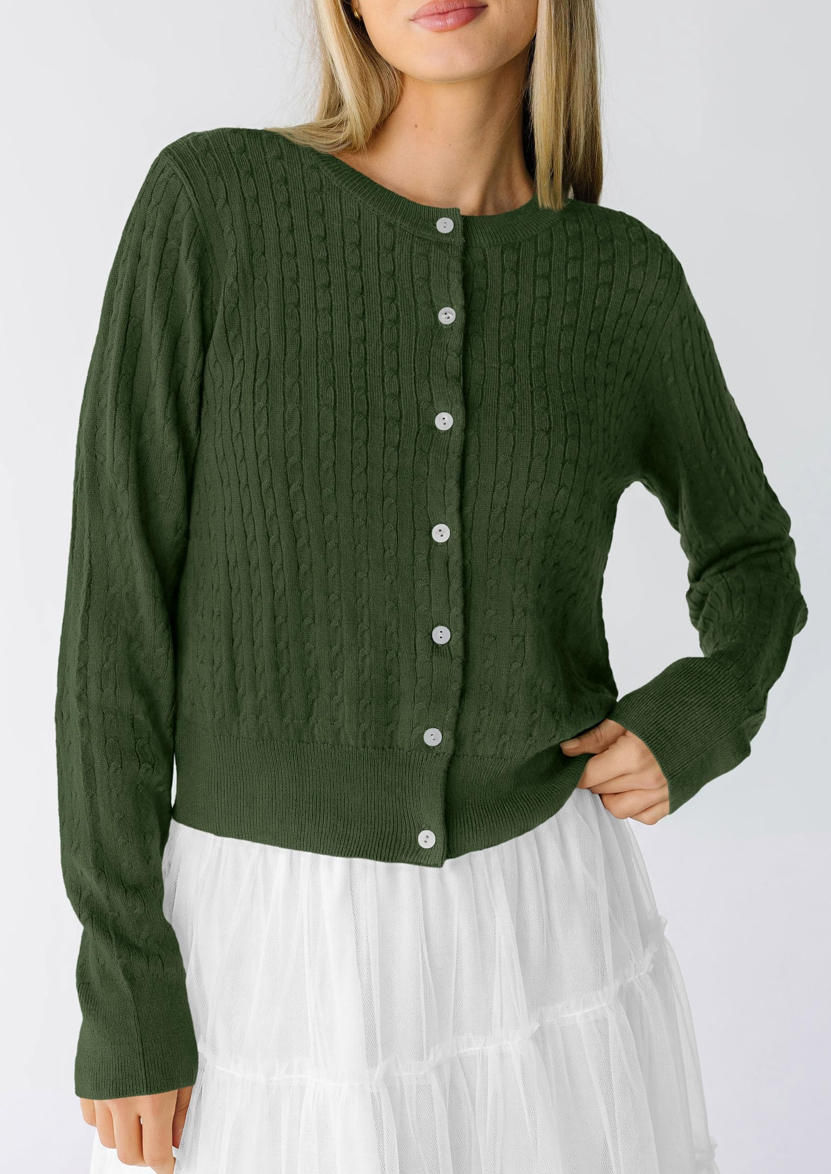 Women Fall Lightweight Cardigans Button Up Cable Knit Sweaters