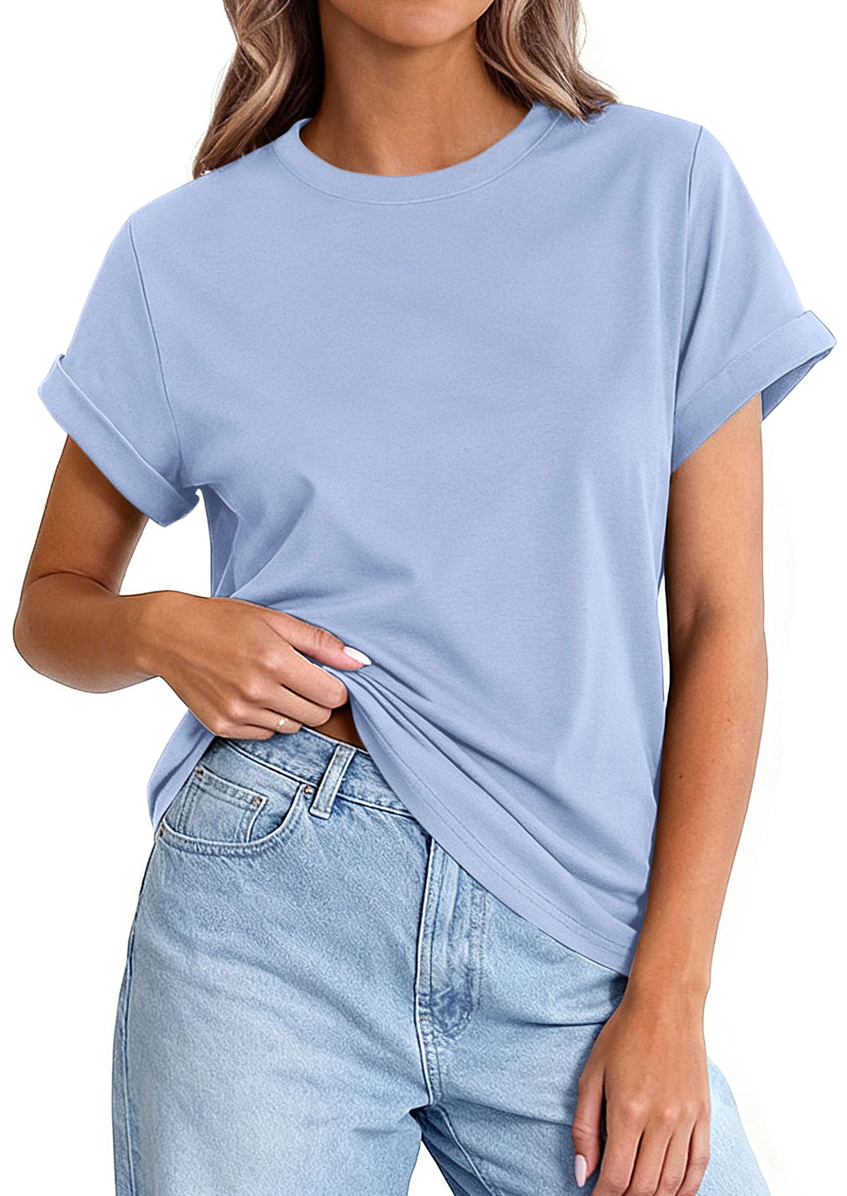 Womens Summer Tops Short Sleeve Shirts,Light Blue,S
