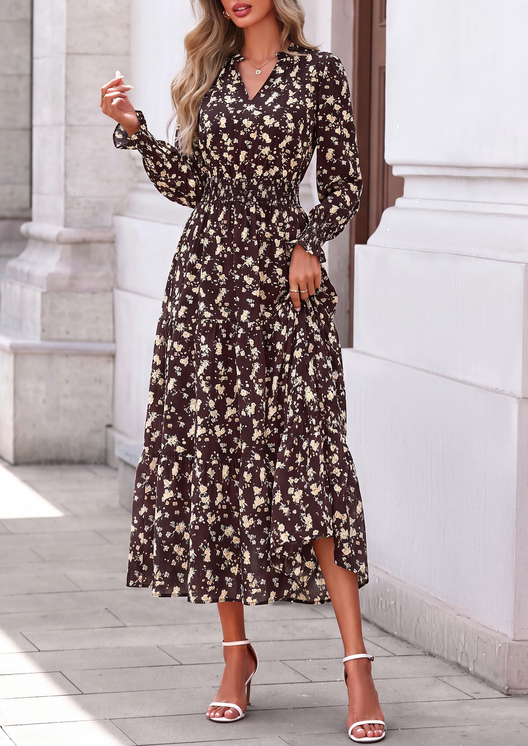 Women's Floral Maxi Dress Fall A Line Wedding Guest Dresses