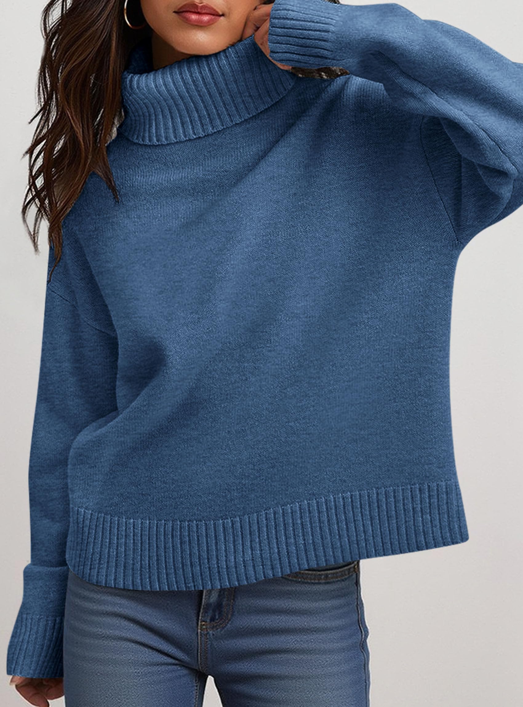 Womens Turtleneck Long Sleeve Knit Sweater,Grey Blue,S