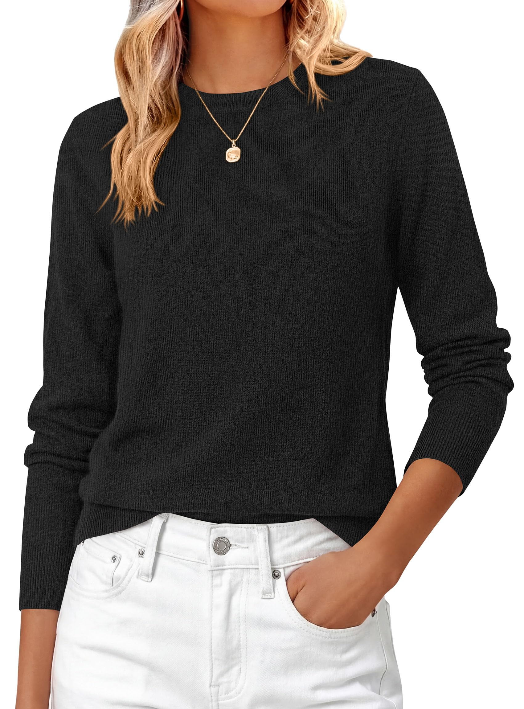 Womens Fall Basic Long Sleeve Sweater,Black,XS