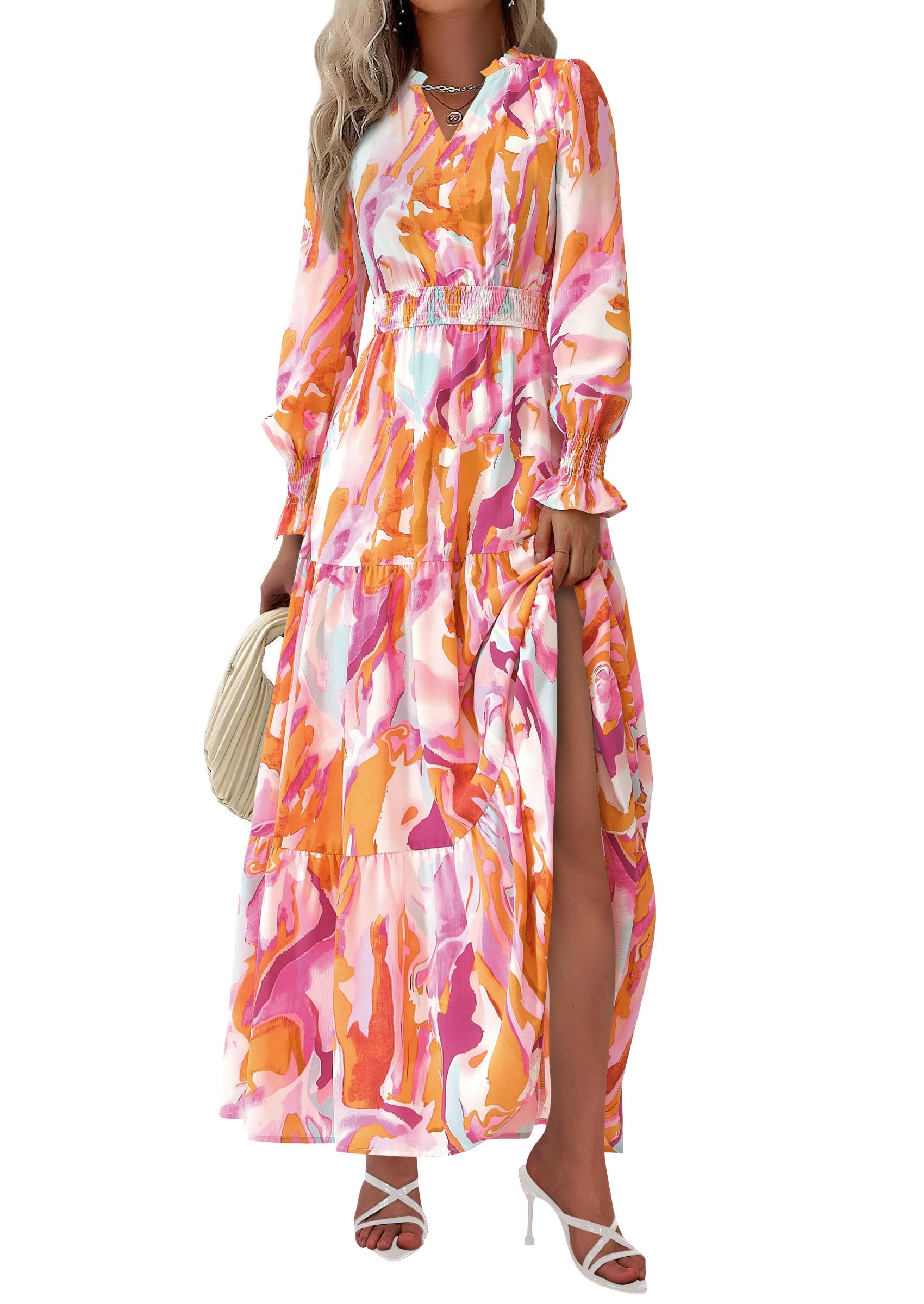 Women's Floral Maxi Dress Fall A Line Wedding Guest Dresses