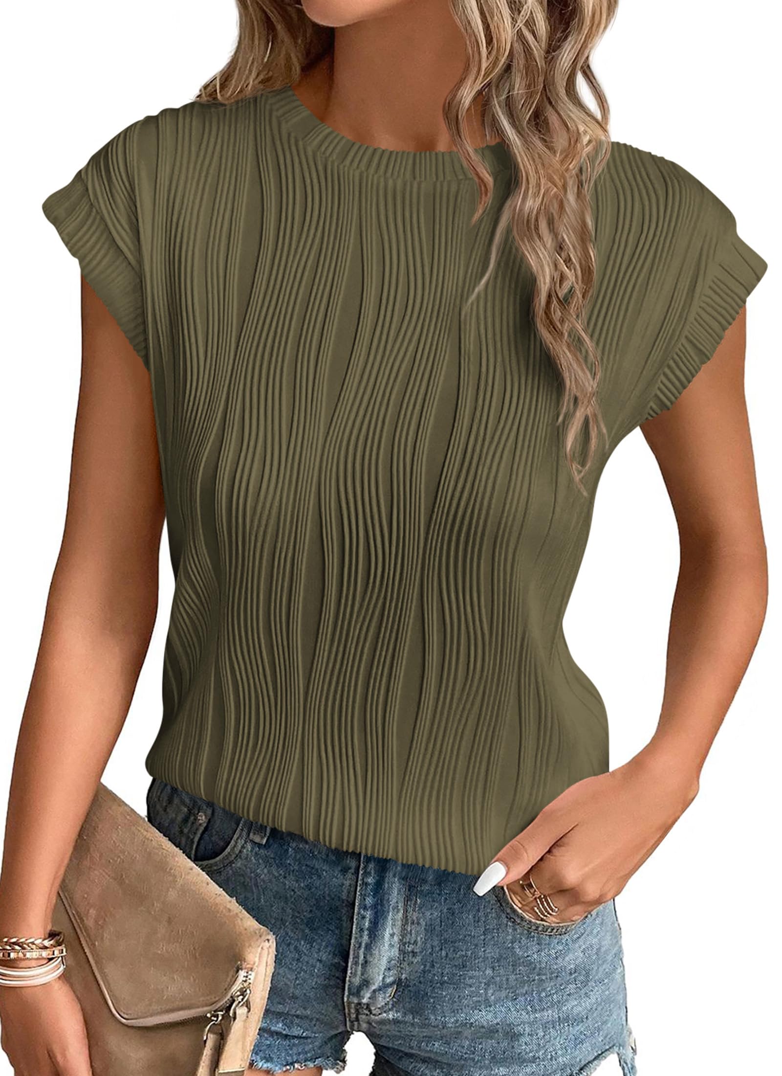 Blouses for Women Dressy Casual Summer Tops, Army Green,S