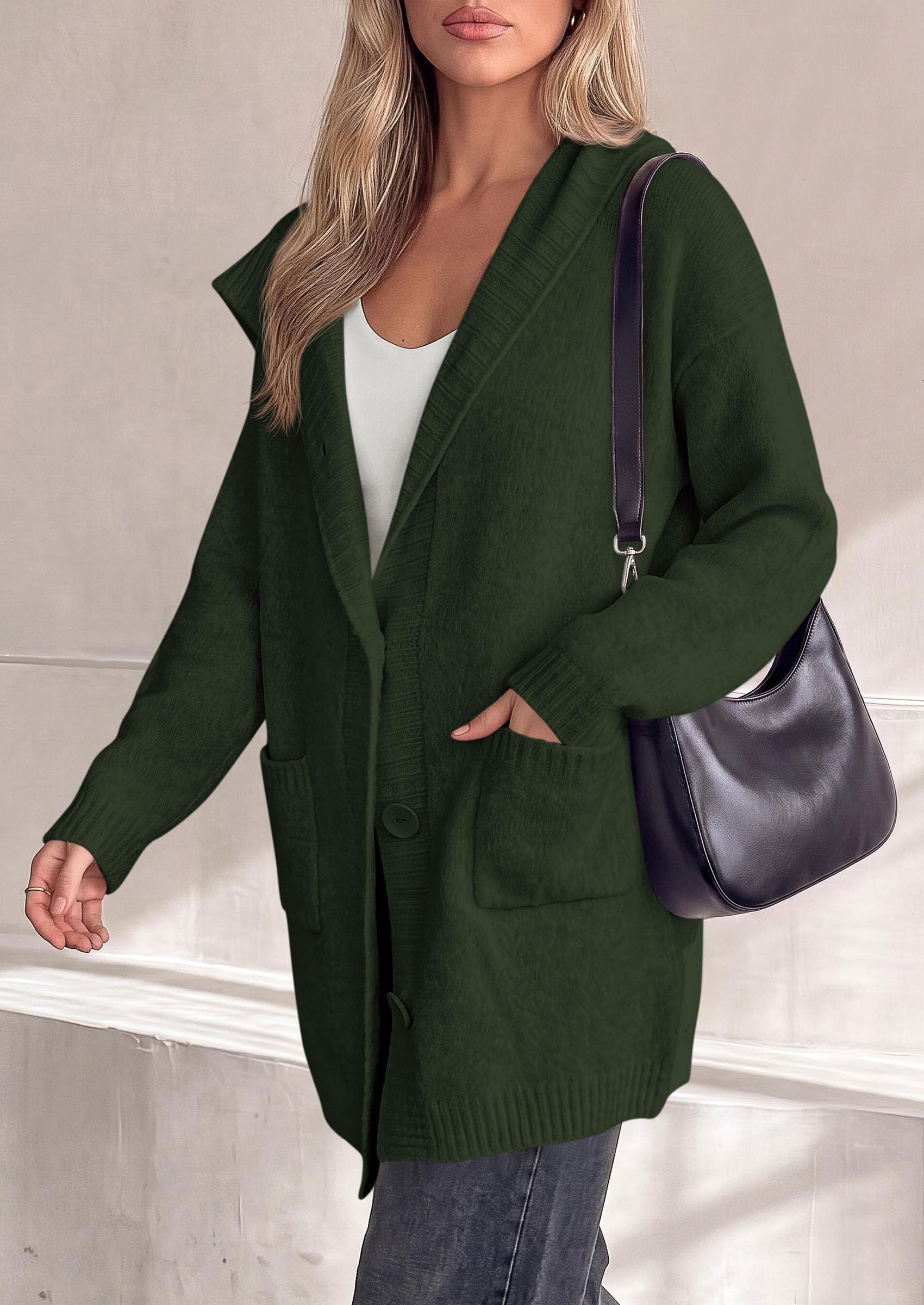Women's Long Cardigans Fall Hooded Button up Oversized Sweater