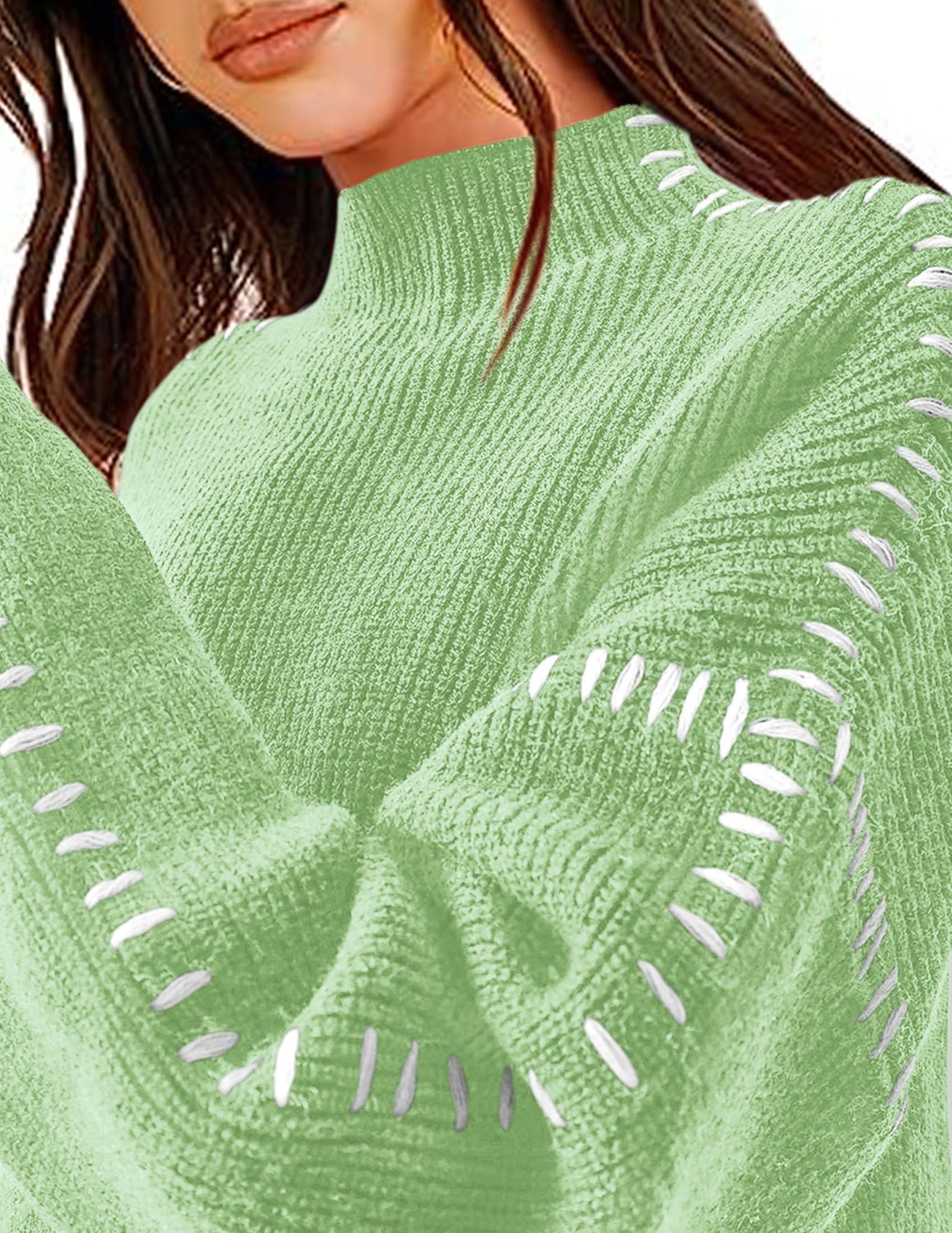 Womens Chunky Knit Oversized Pullover Sweaters,Light Green,S