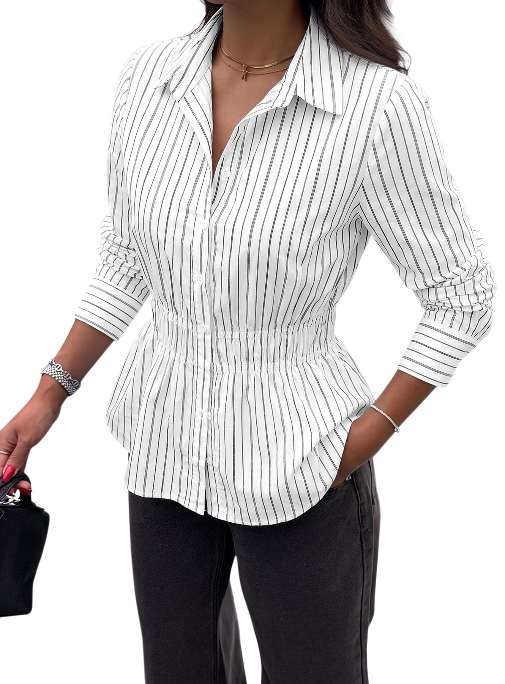 Women's Peplum Button Down Work Shirts Business Casual Tops