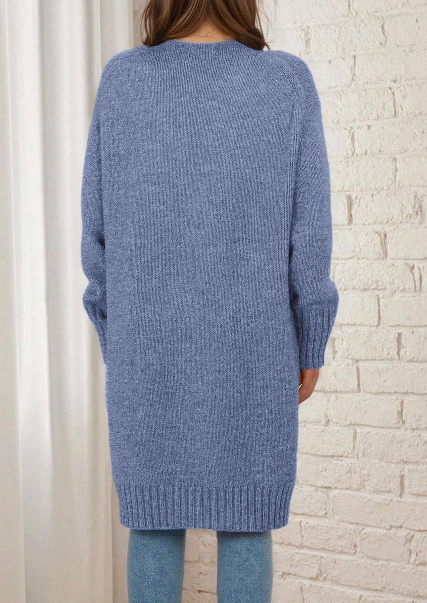 Open Front Cardigan Sweaters for Women,Grey Blue,S