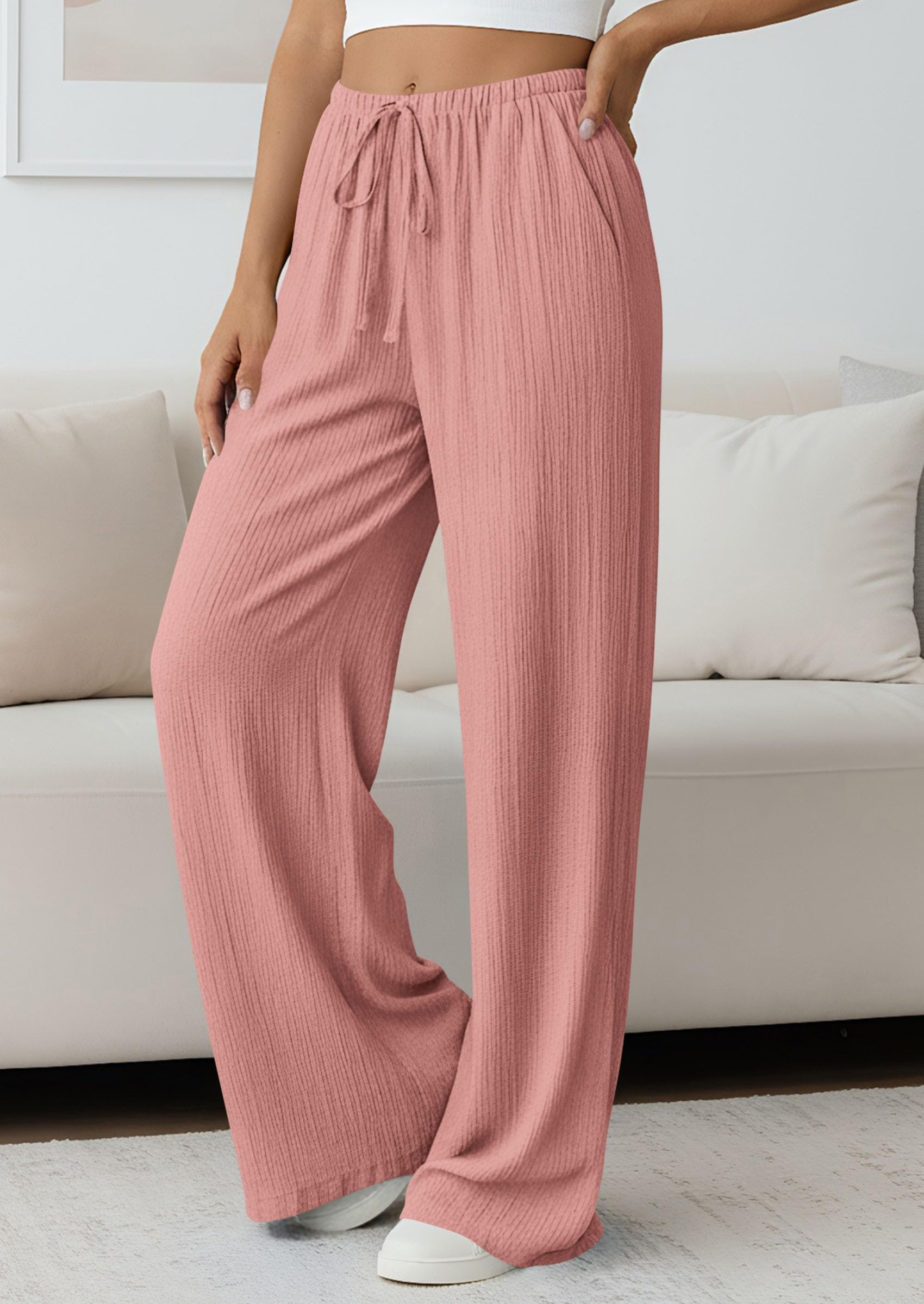 Women's Palazzo Pants Casual Wide Leg Trousers,Pink,S