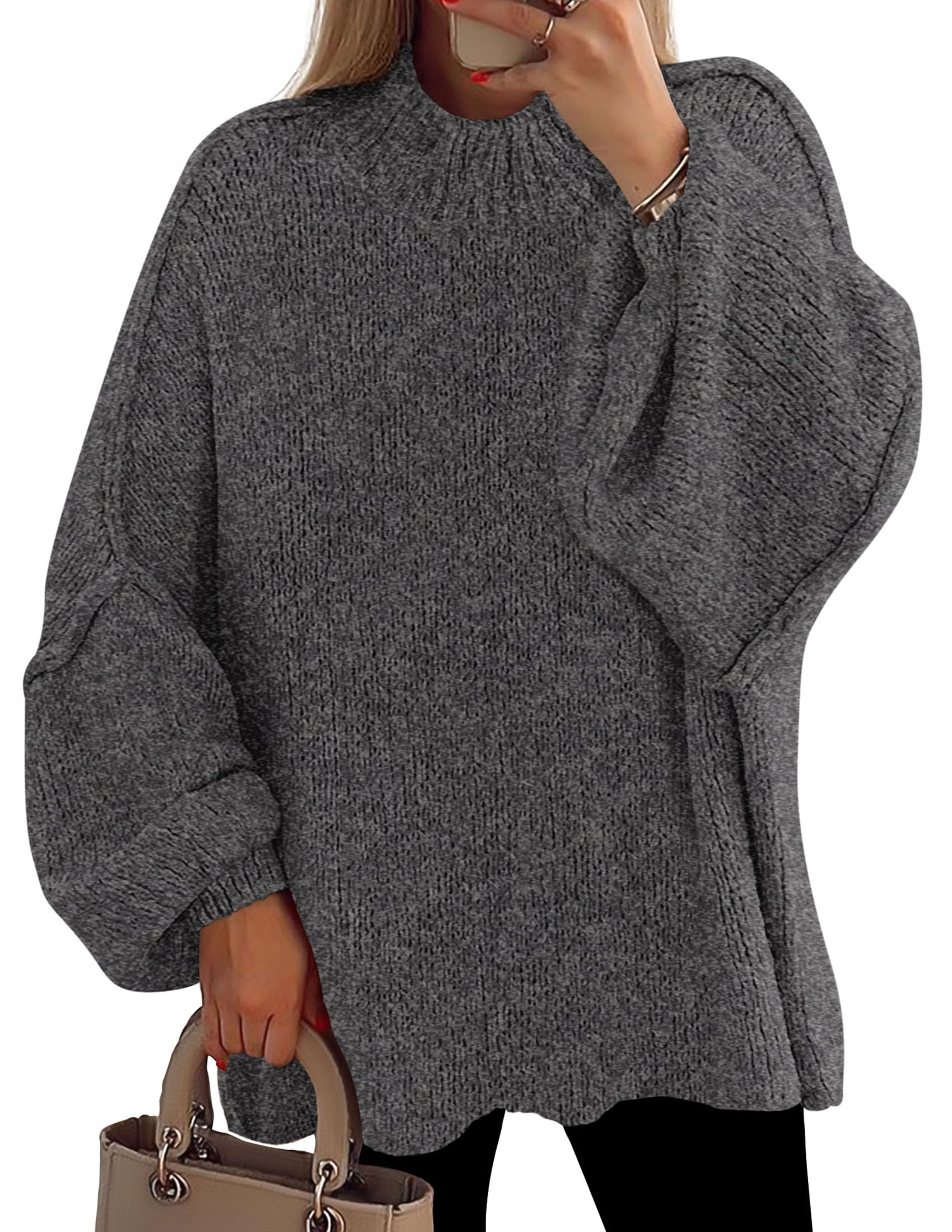 Women's Oversized Sweaters Fall Clothes (Grey,S)