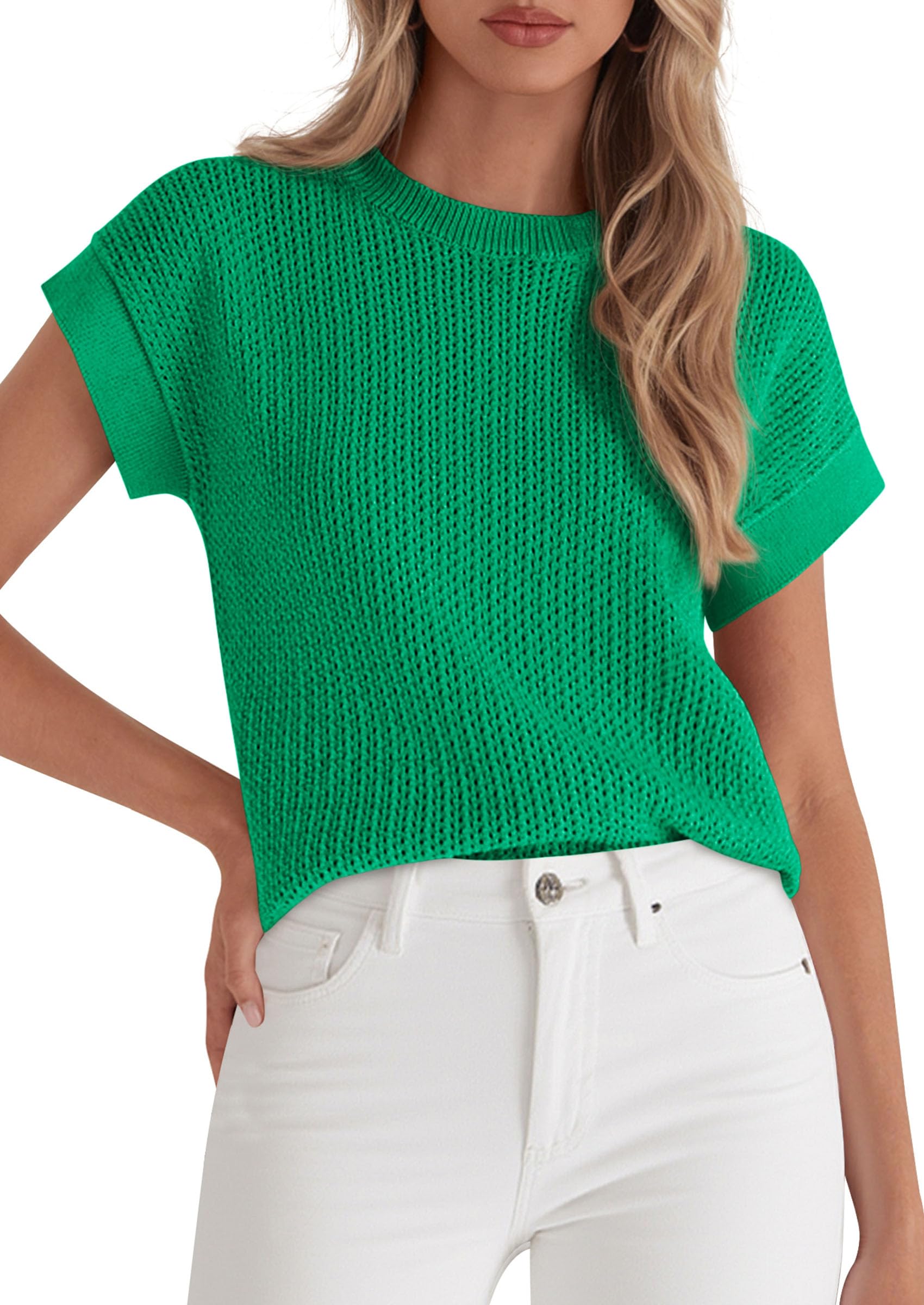 Women's Summer Sweater Vest Crochet Tops (Light Green,S)