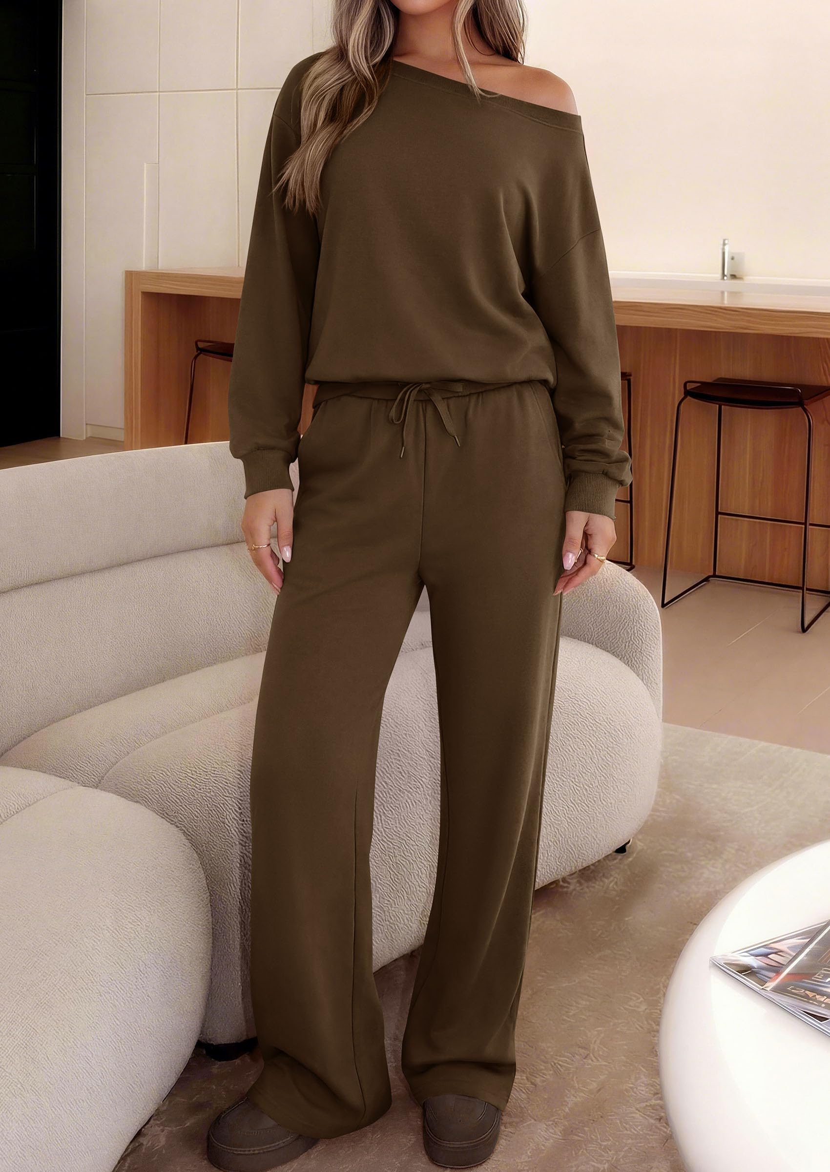 2 Piece Sets for Women Off the Shoulder Matching Lounge Set