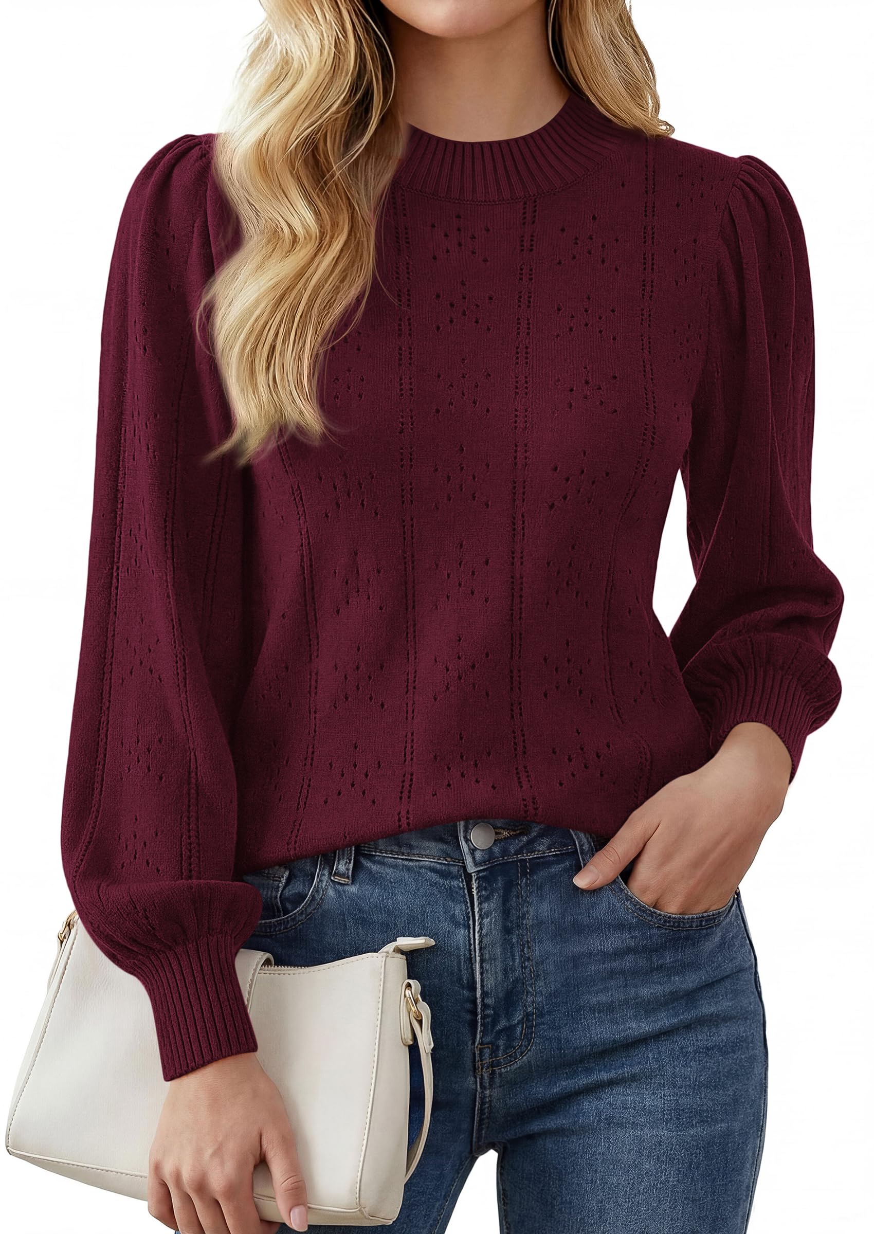 Women Fall Fashion Hollow Out Holiday Sweaters Burgundy,S