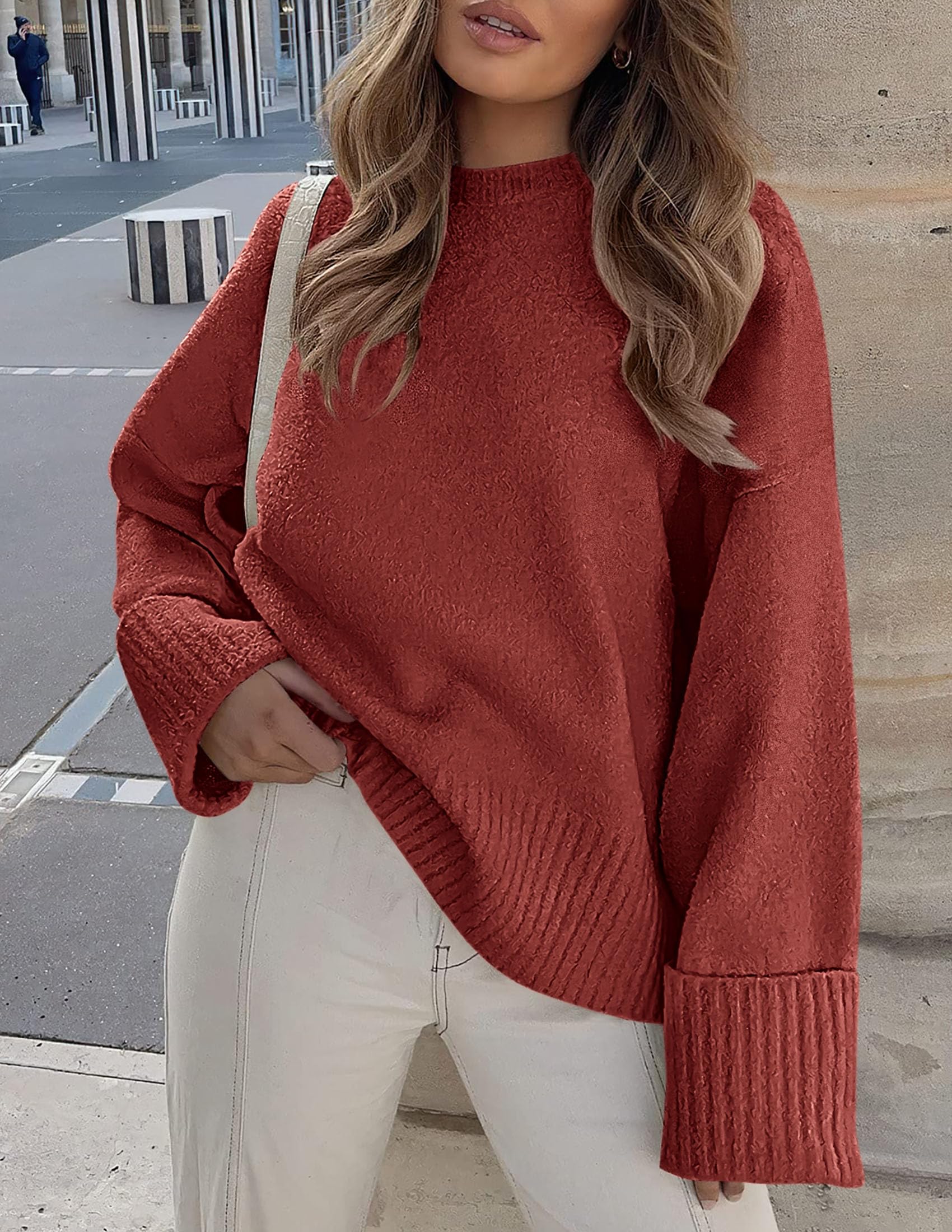 Women's Fall Fashion Cozy Oversized Sweaters(Rust Red,XS)