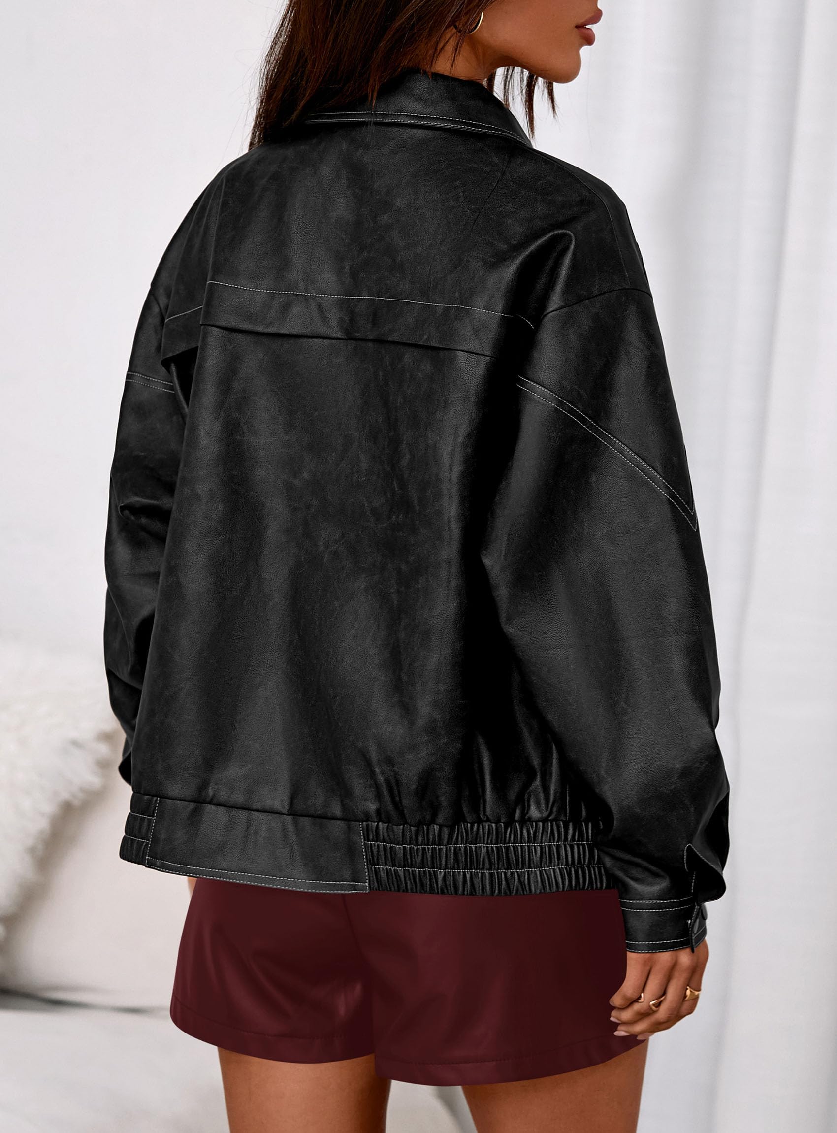 Womens Oversized Faux Leather Jacket Fall Winter Outfits