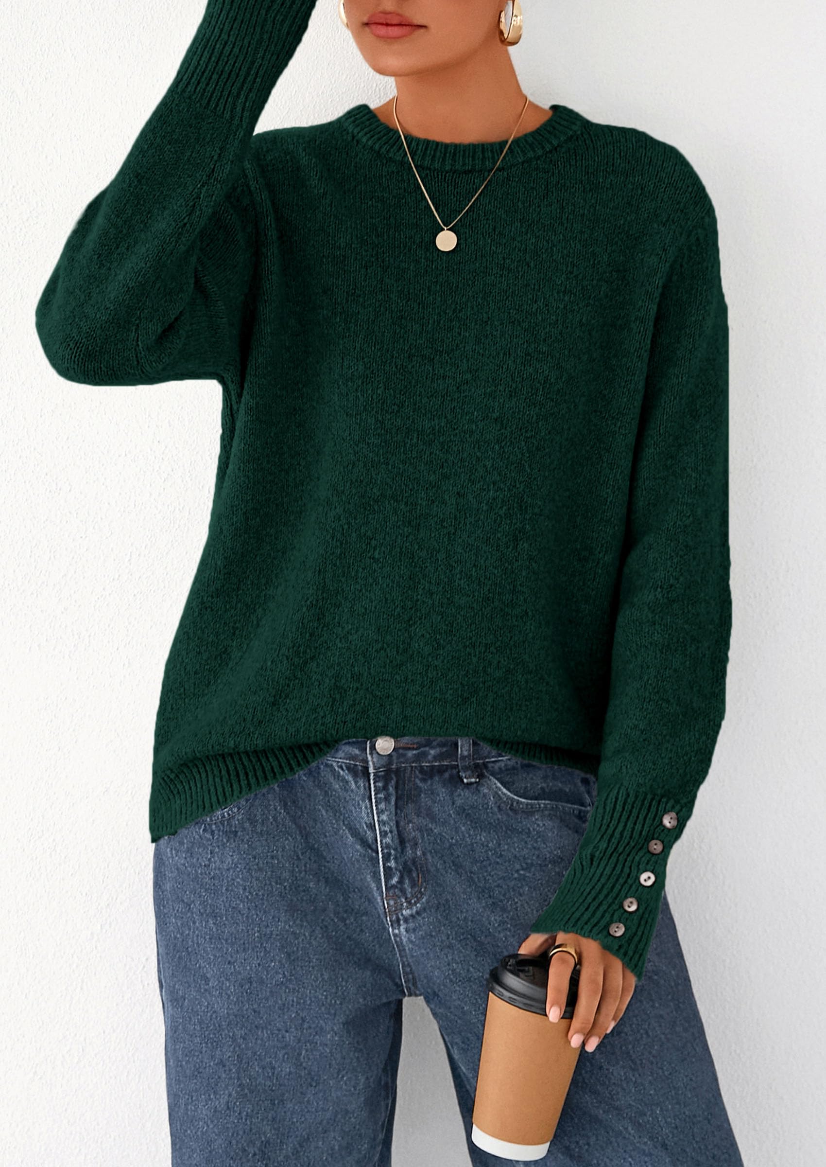 Fall Sweaters for Women Cozy Casual Pullover Ribbed Knit Tops