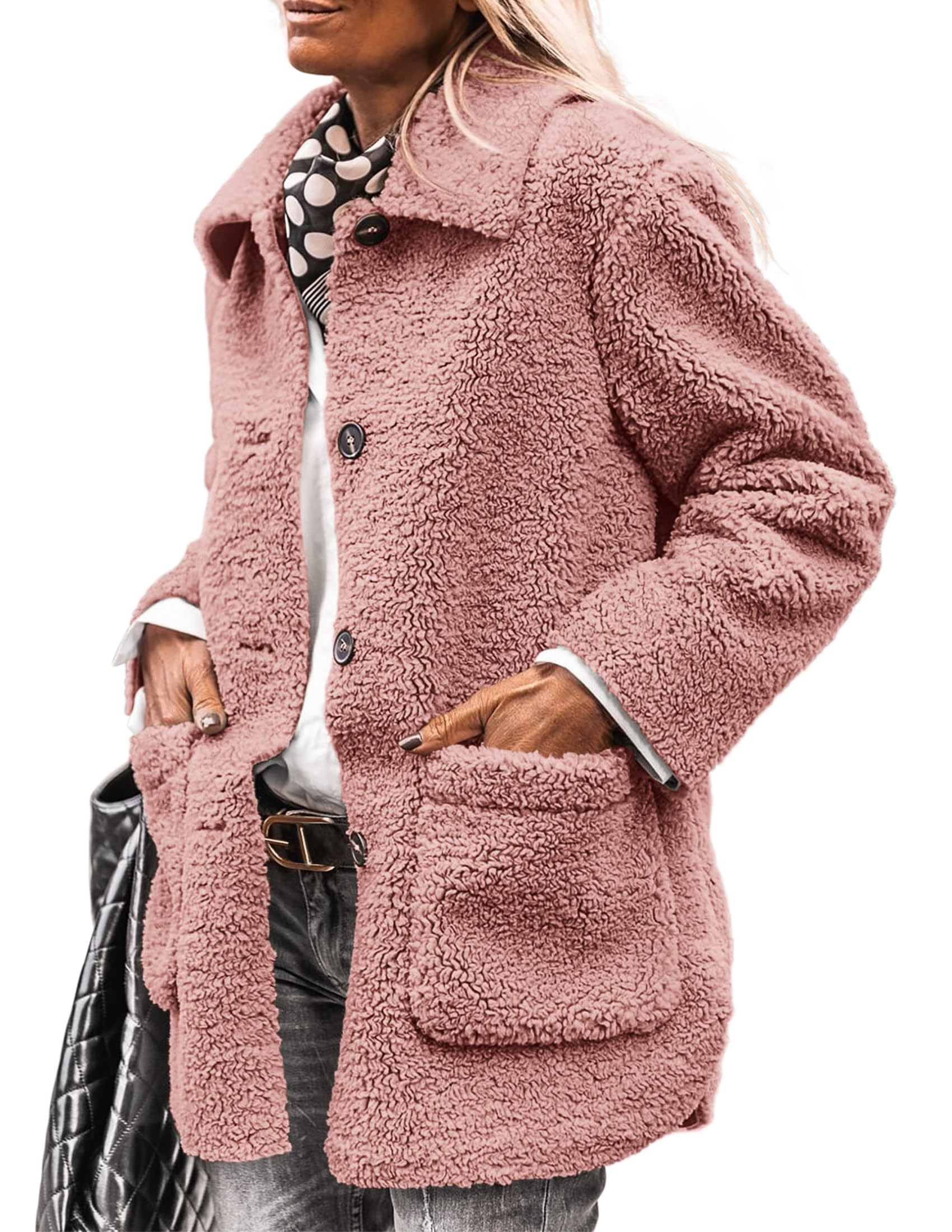 Women's Fleece Sherpa Coats Winter Outfits Pink,S