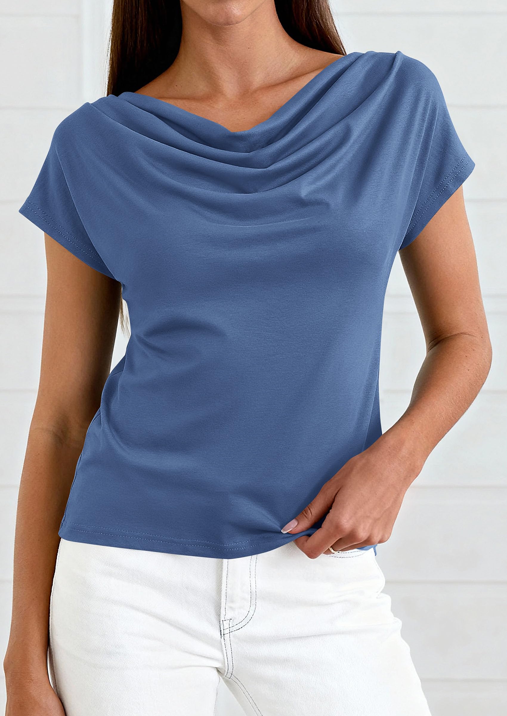 Womens Tops Dressy Business Casual Work Blouses, Dark Blue,XS