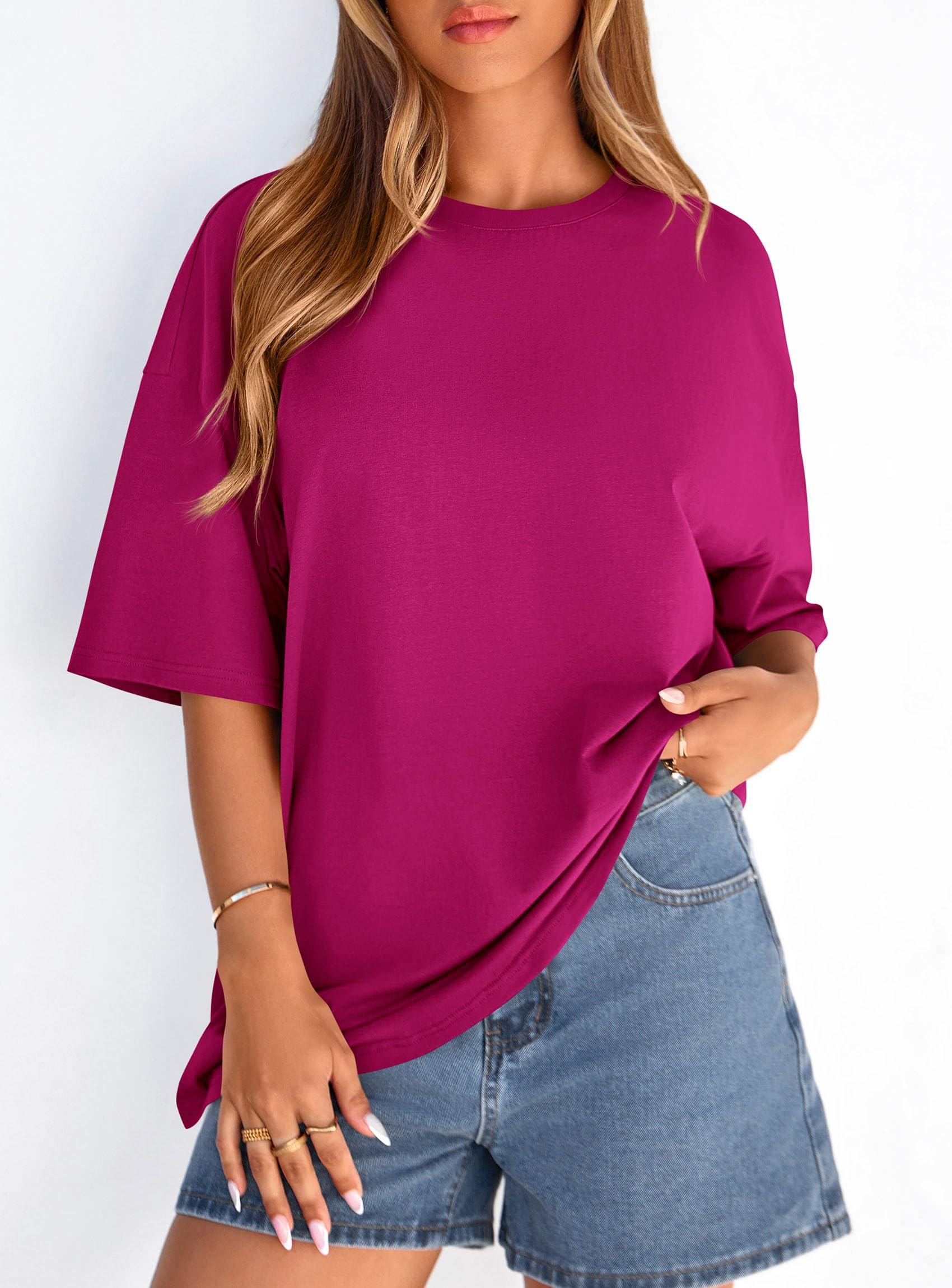 Women's Oversized Tshirts Going Out Tops (Rose Red,S)