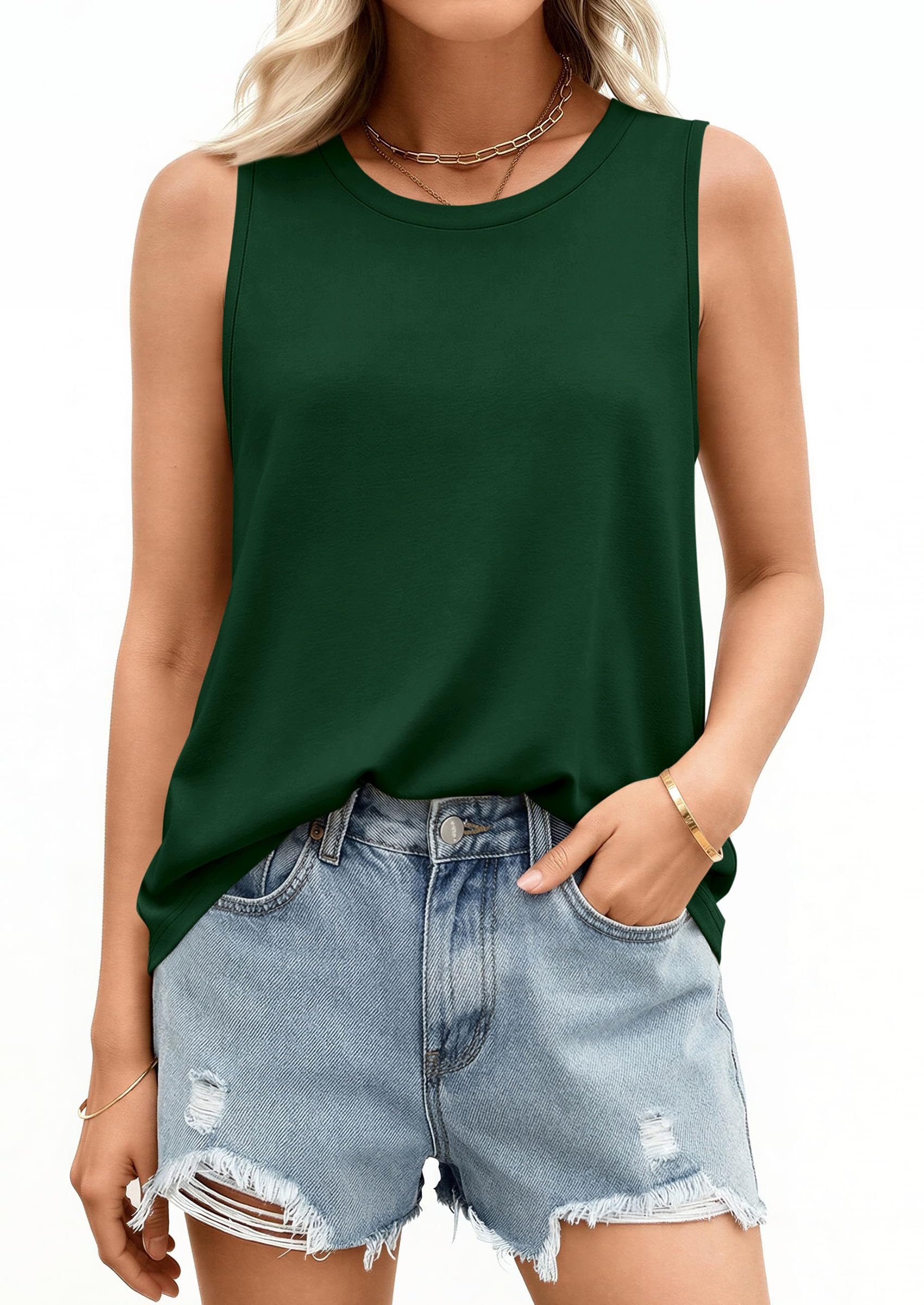Women's Wide Strap Sleeveless Tank Tops,Dark Green,S